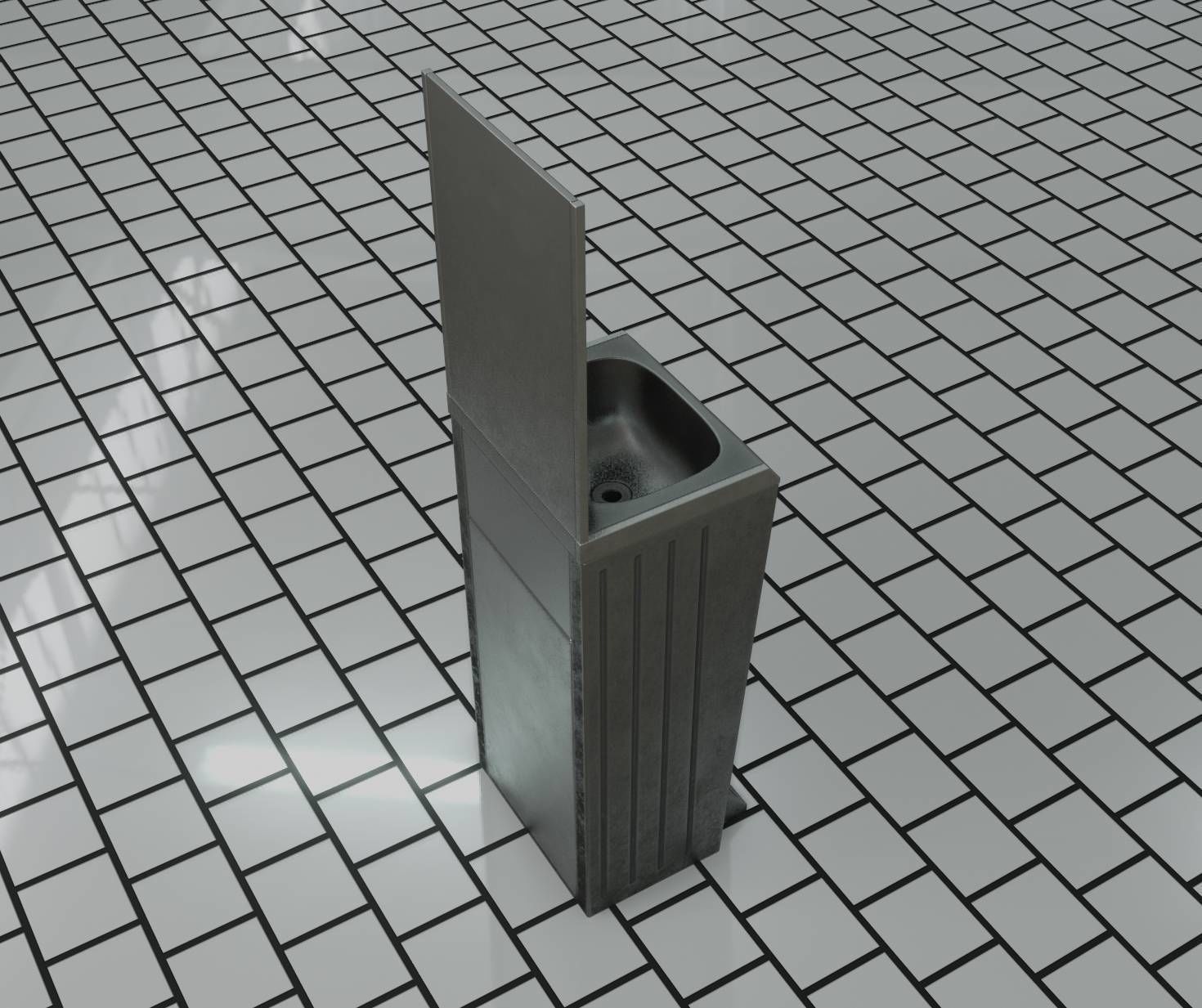 Public Metal Sink - 25 - with Mirror and Trashcan Low-poly 3D model_59