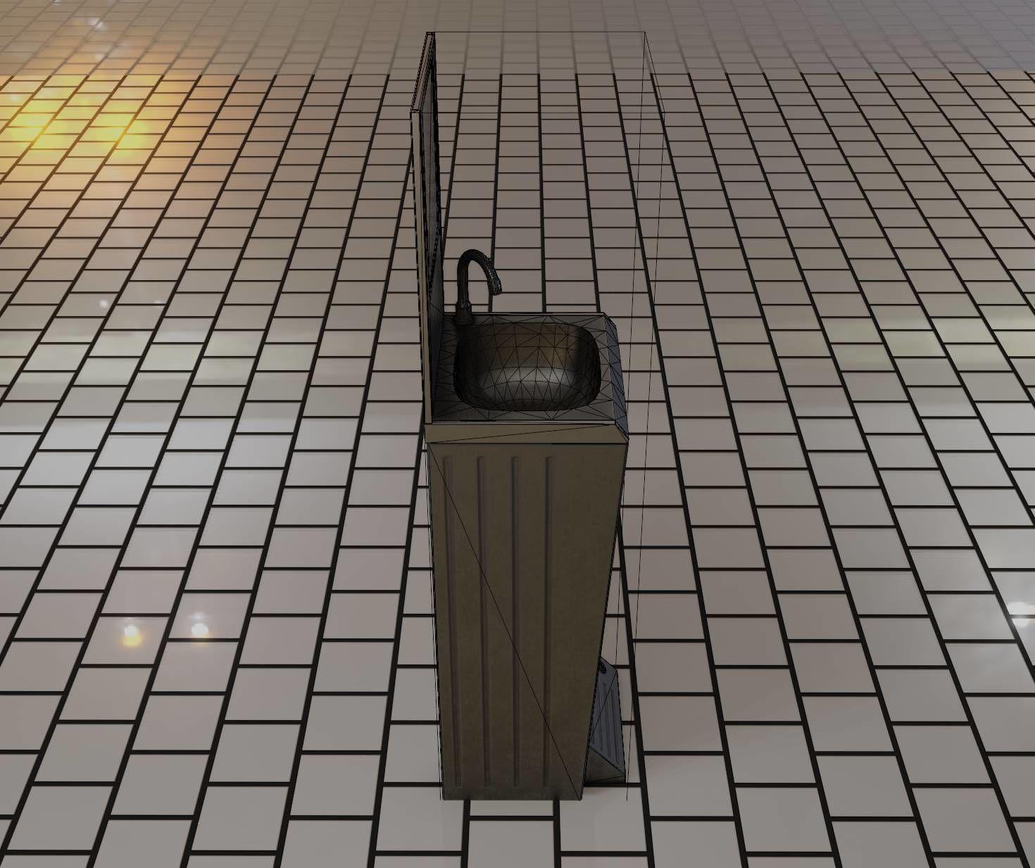 Public Metal Sink - 25 - with Mirror and Trashcan Low-poly 3D model_22