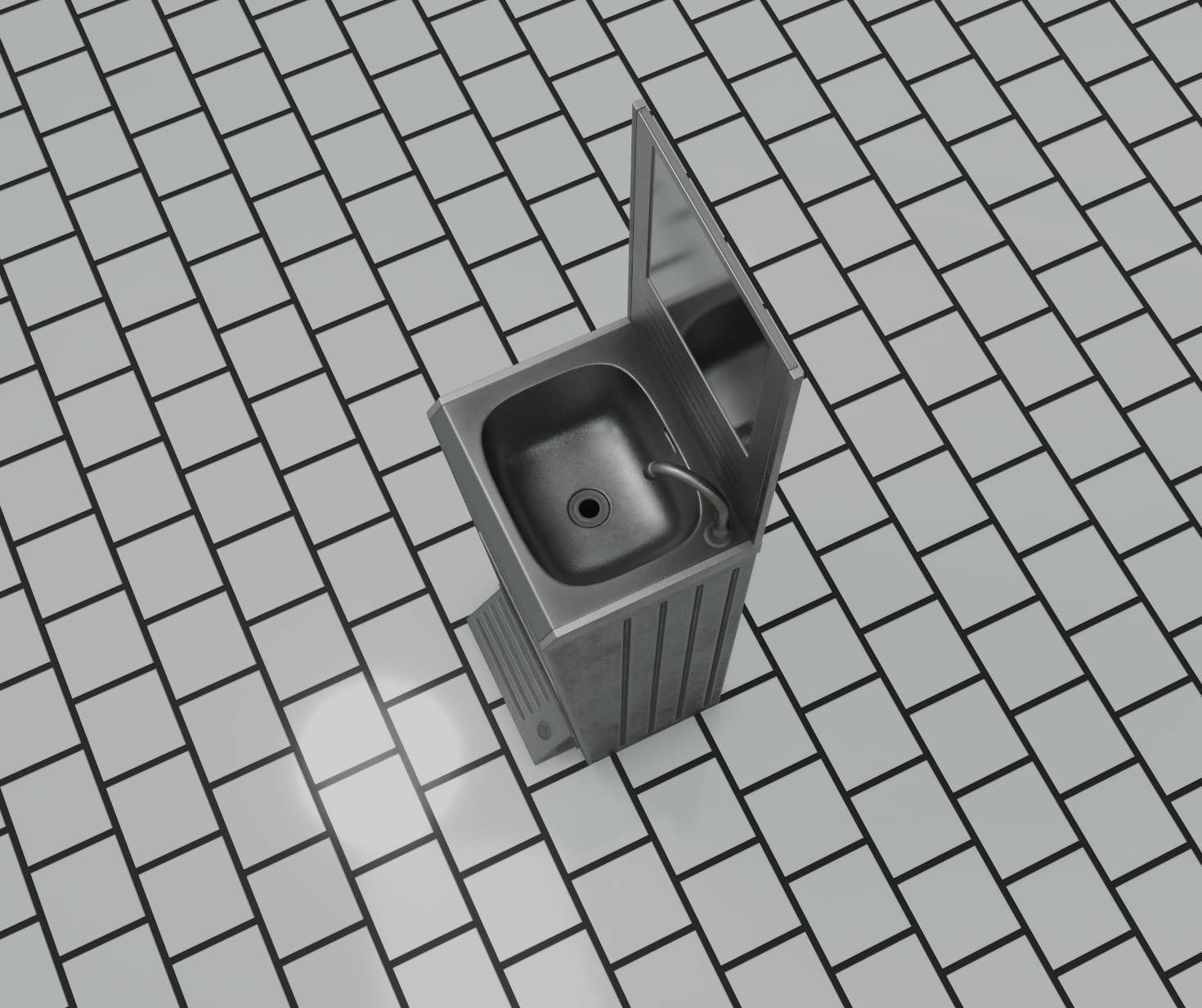 Public Metal Sink - 25 - with Mirror and Trashcan Low-poly 3D model_80