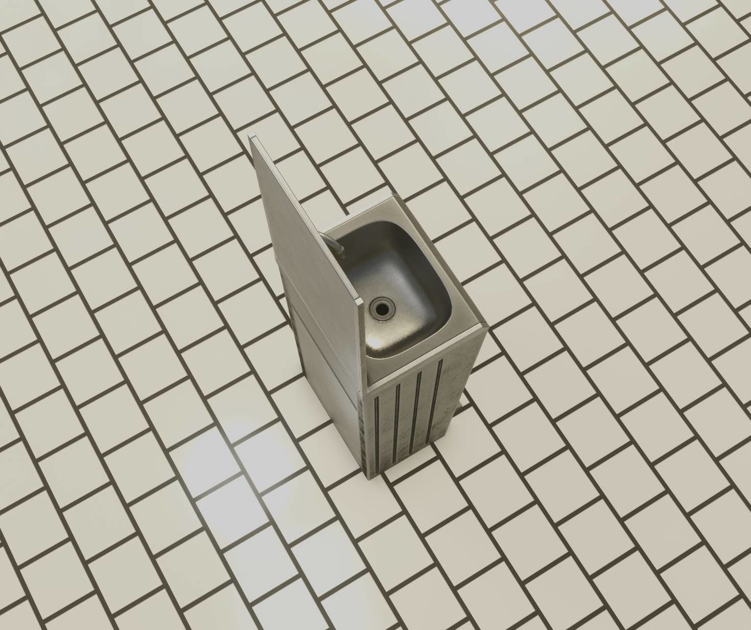 Public Metal Sink - 25 - with Mirror and Trashcan Low-poly 3D model_45