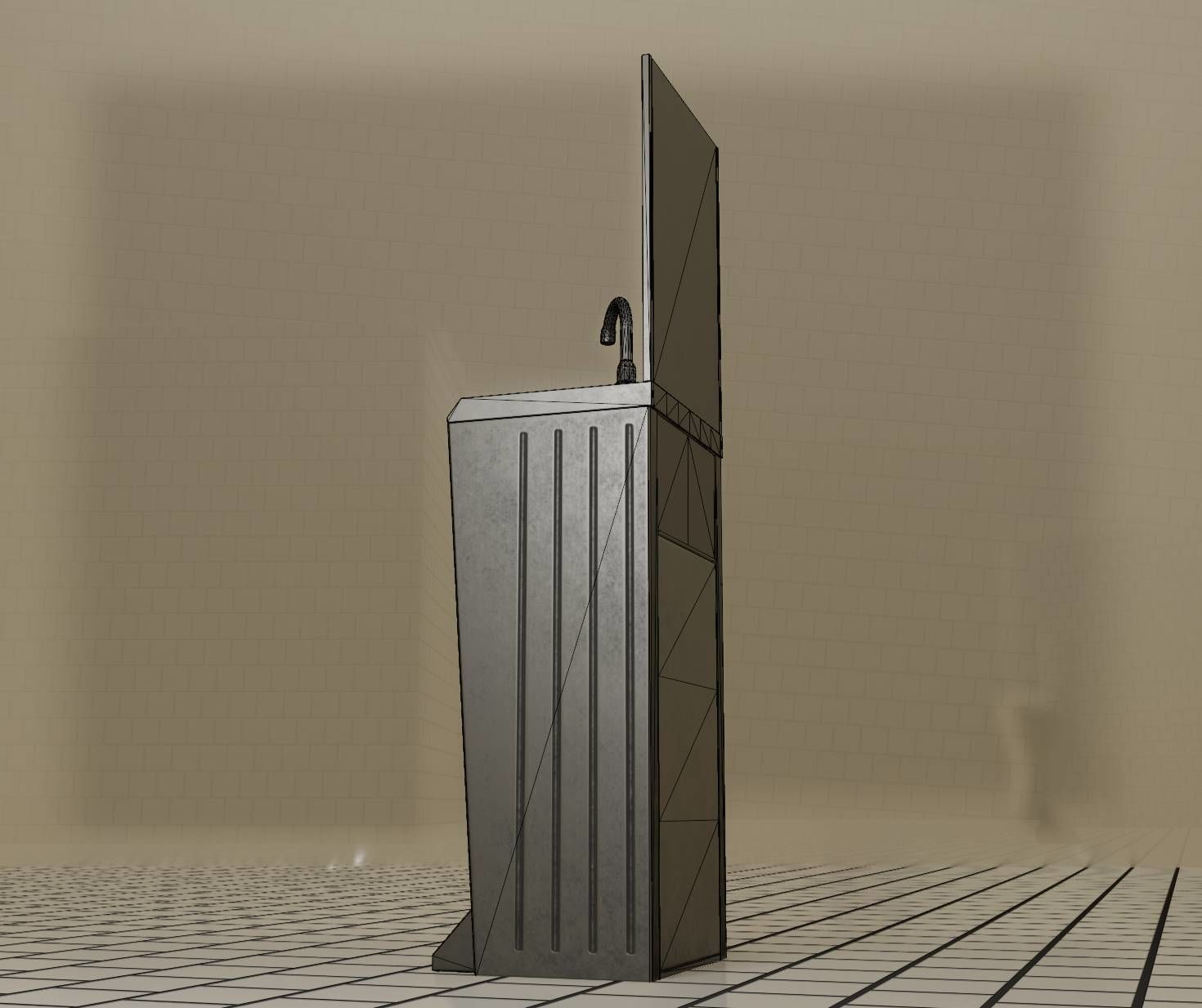 Public Metal Sink - 25 - with Mirror and Trashcan Low-poly 3D model_70