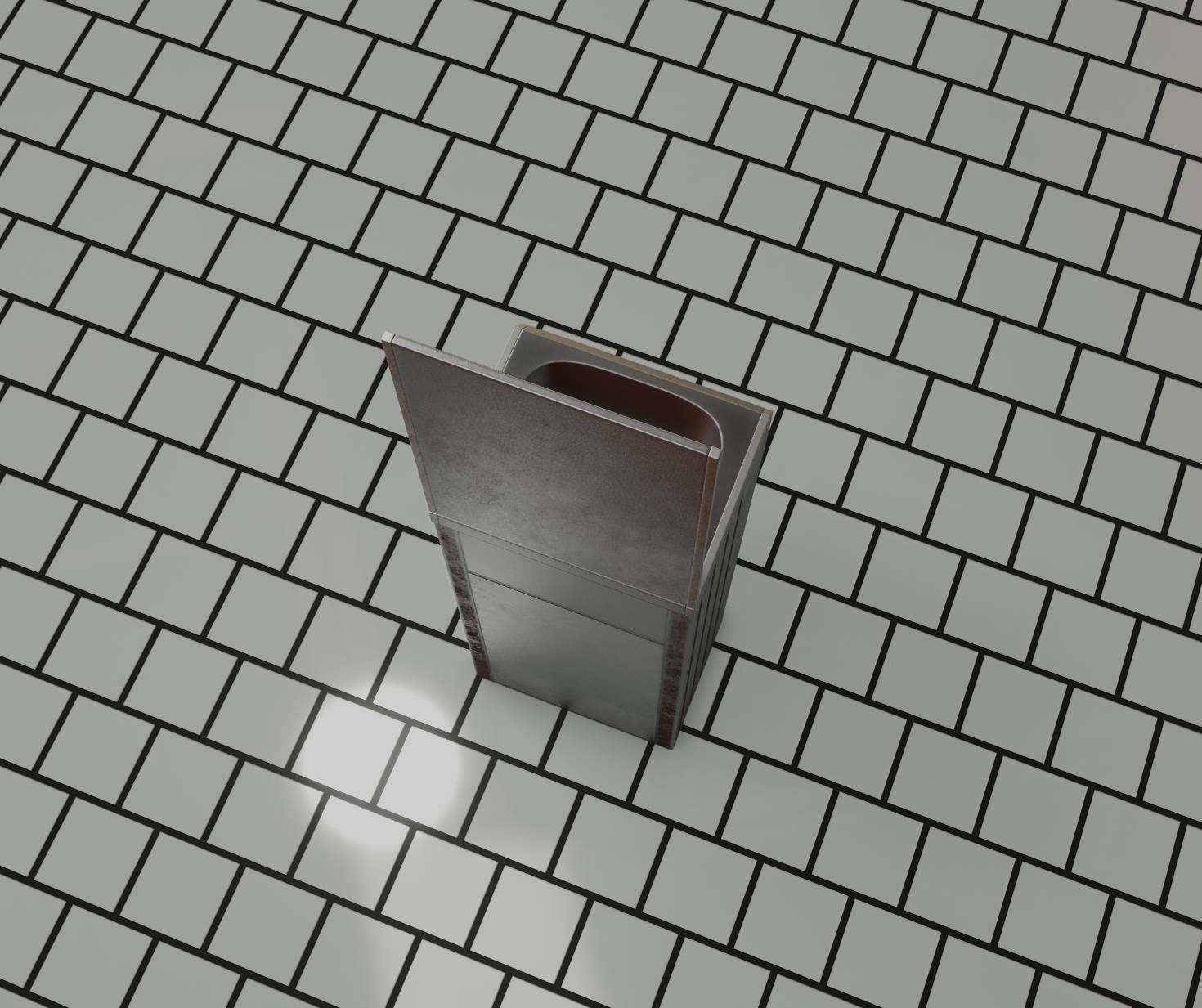 Public Metal Sink - 25 - with Mirror and Trashcan Low-poly 3D model_46
