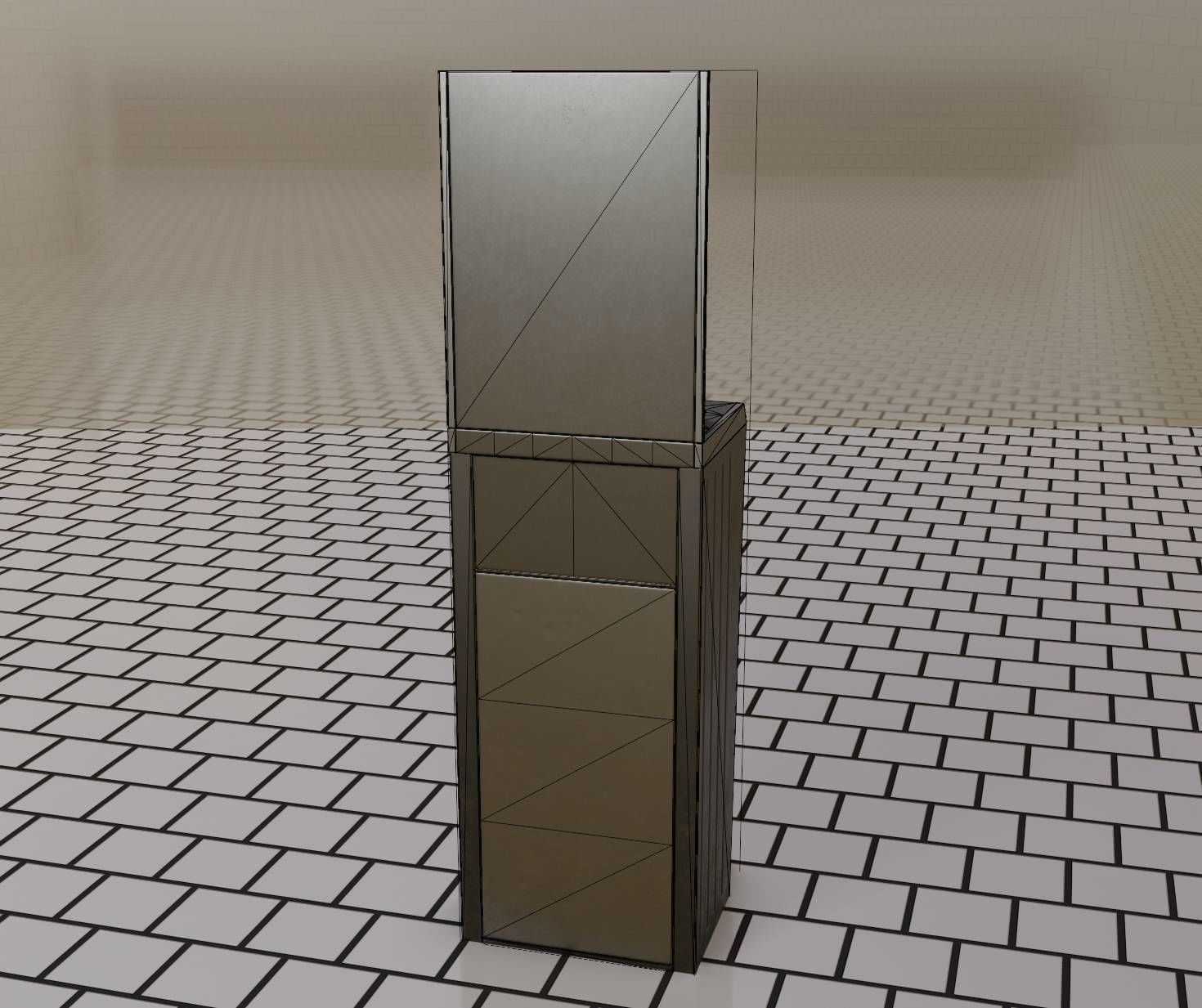 Public Metal Sink - 25 - with Mirror and Trashcan Low-poly 3D model_8