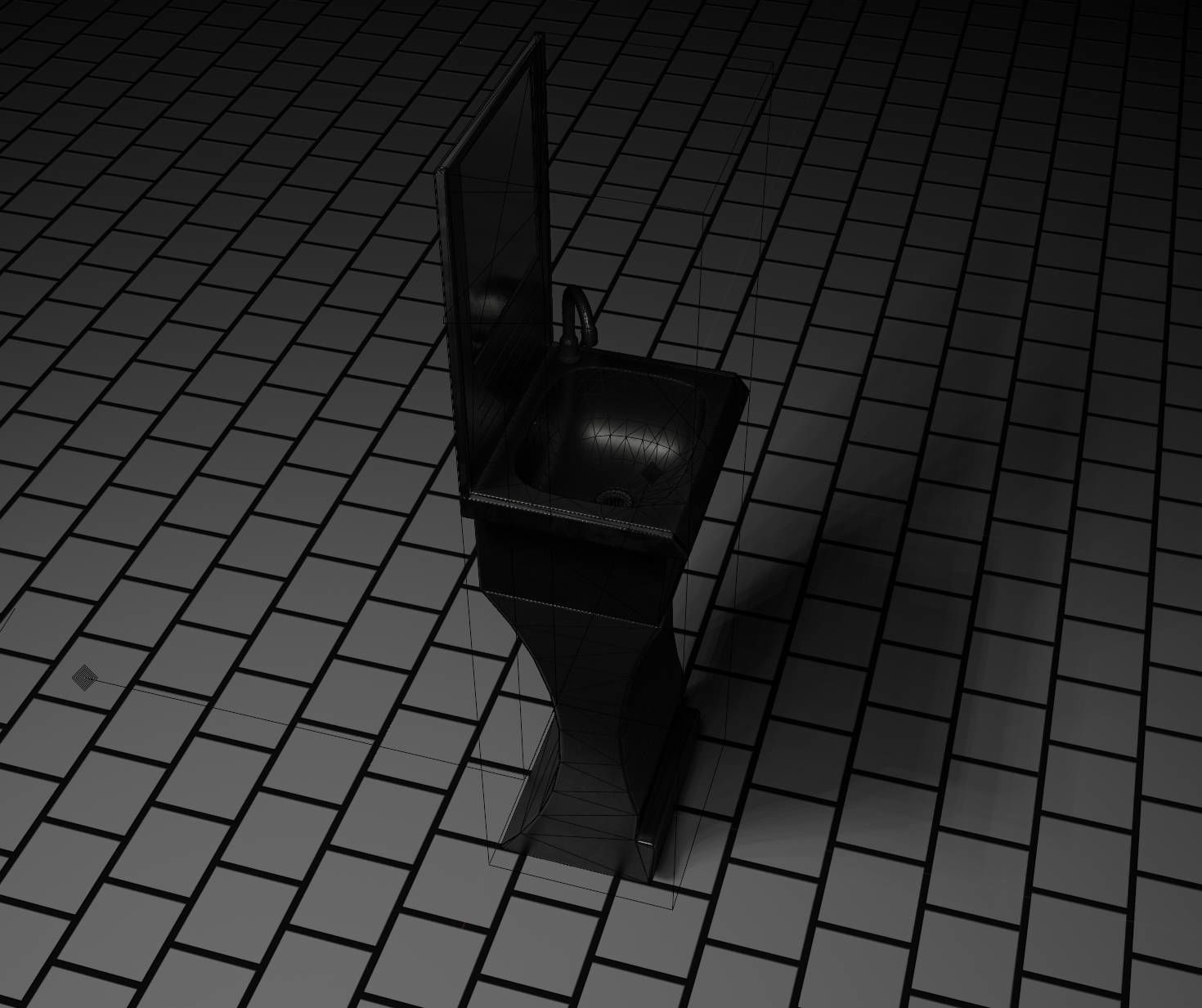 Futuristic Public Metal Sink - 24 - with Mirror Low-poly 3D model_96