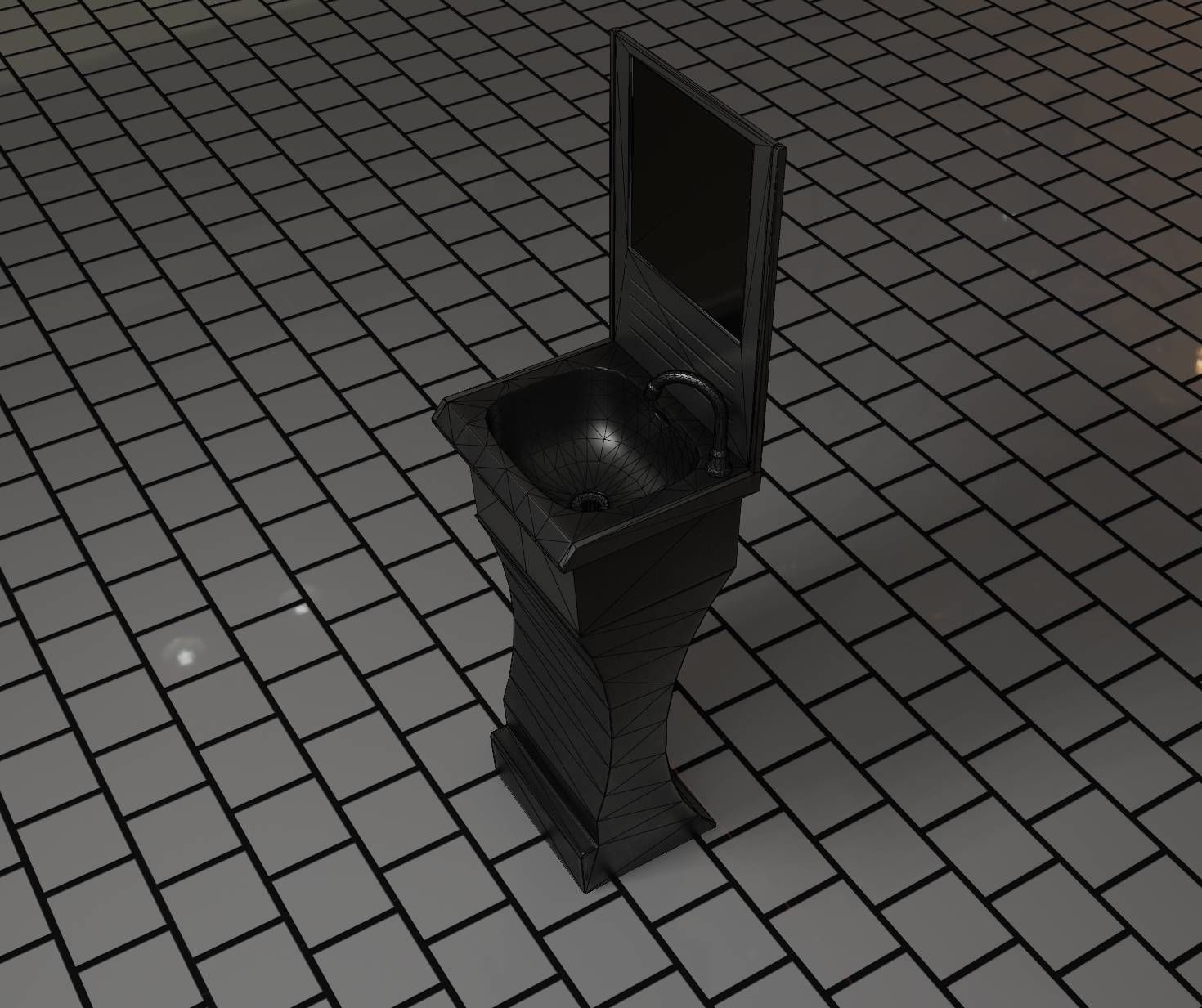 Futuristic Public Metal Sink - 24 - with Mirror Low-poly 3D model_99