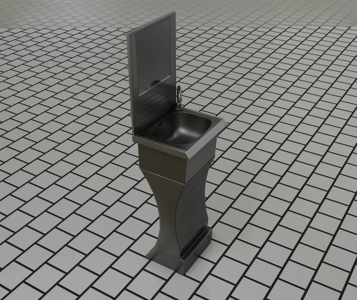 Futuristic Public Metal Sink - 24 - with Mirror Low-poly 3D model_59