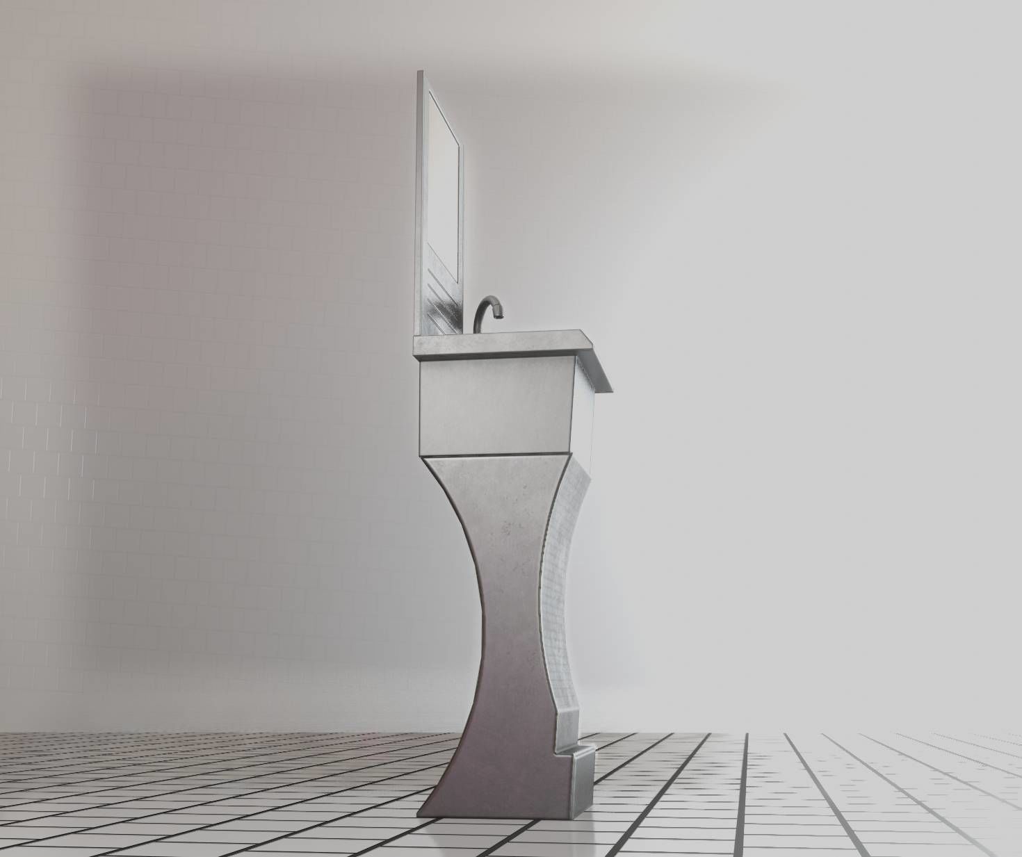 Futuristic Public Metal Sink - 24 - with Mirror Low-poly 3D model_81