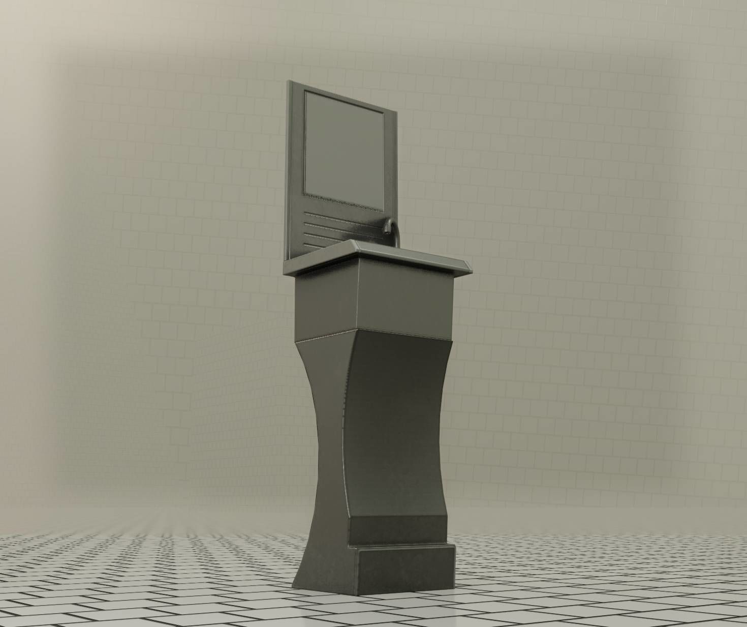 Futuristic Public Metal Sink - 24 - with Mirror Low-poly 3D model_21