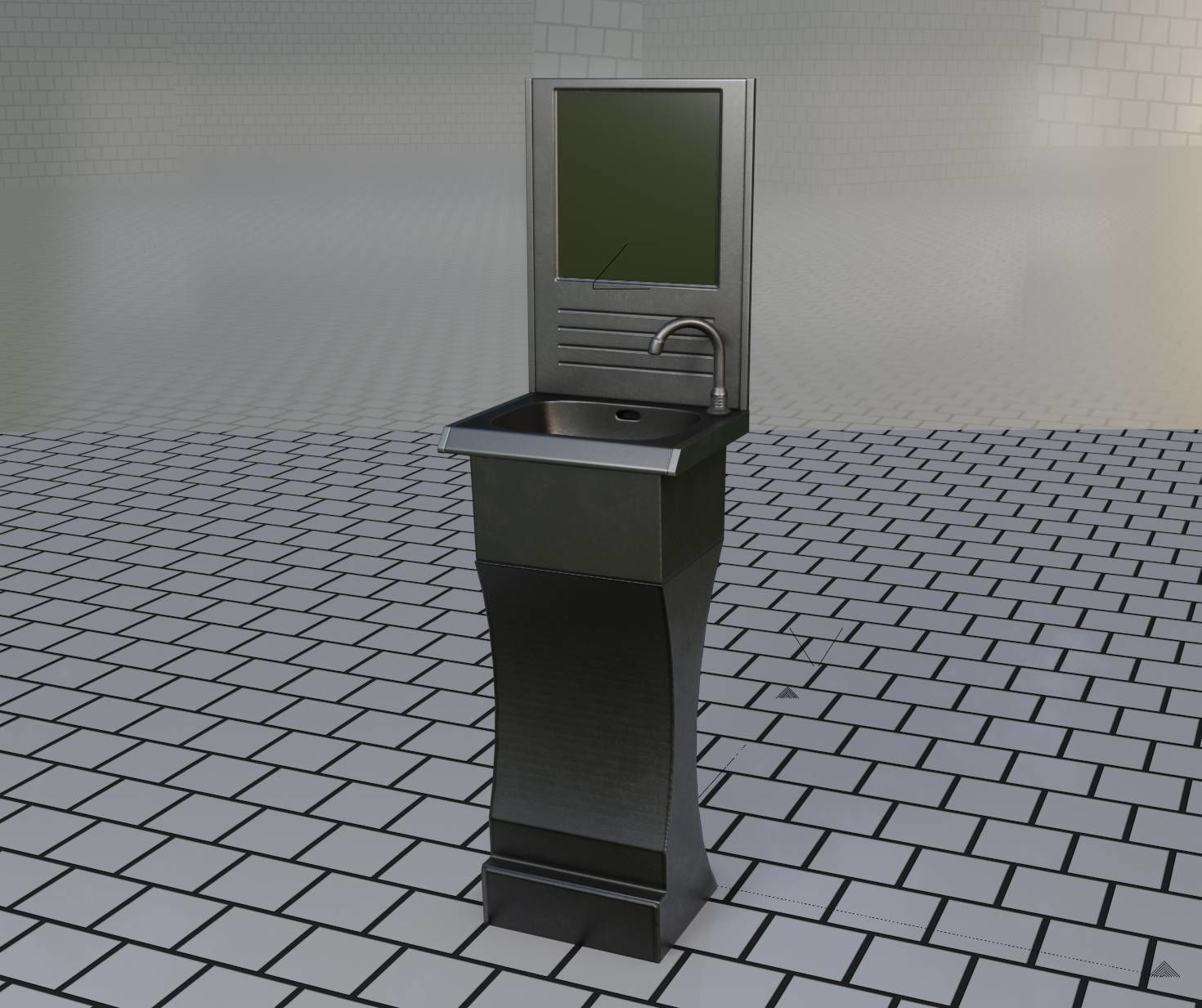 Futuristic Public Metal Sink - 24 - with Mirror Low-poly 3D model_40