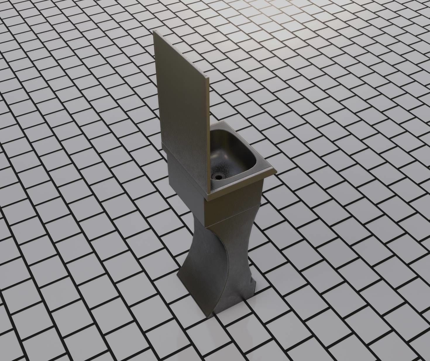 Futuristic Public Metal Sink - 24 - with Mirror Low-poly 3D model_66