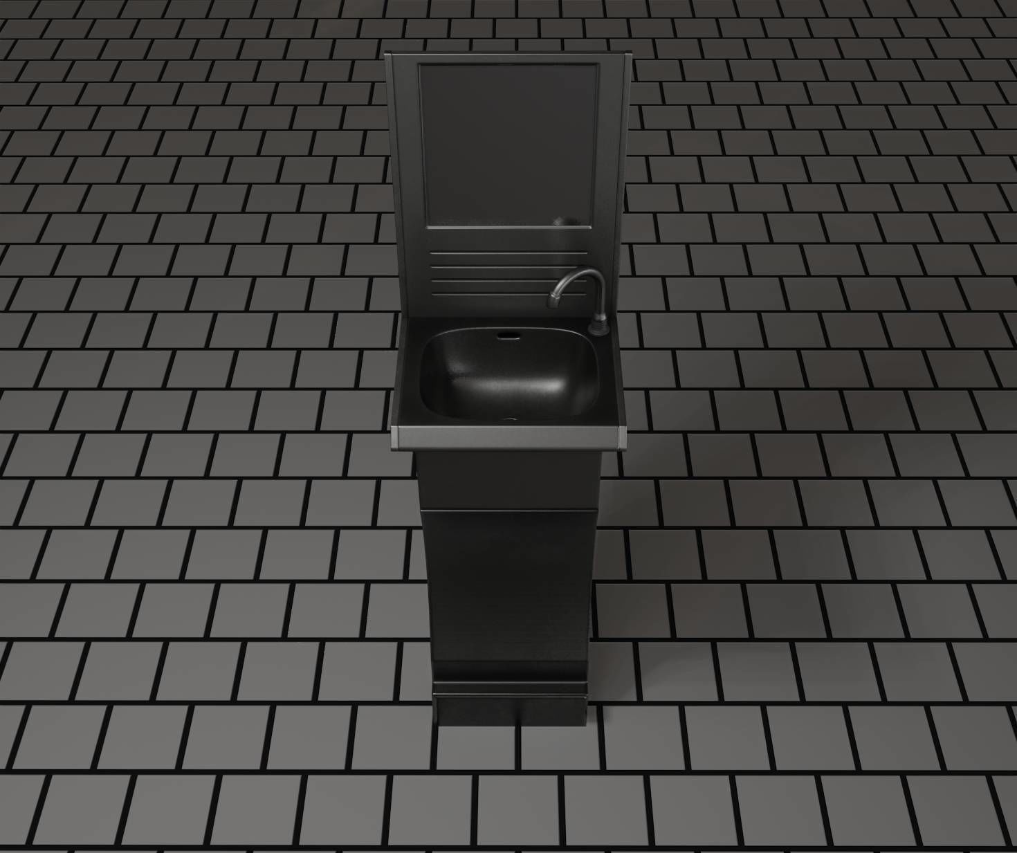 Futuristic Public Metal Sink - 24 - with Mirror Low-poly 3D model_94