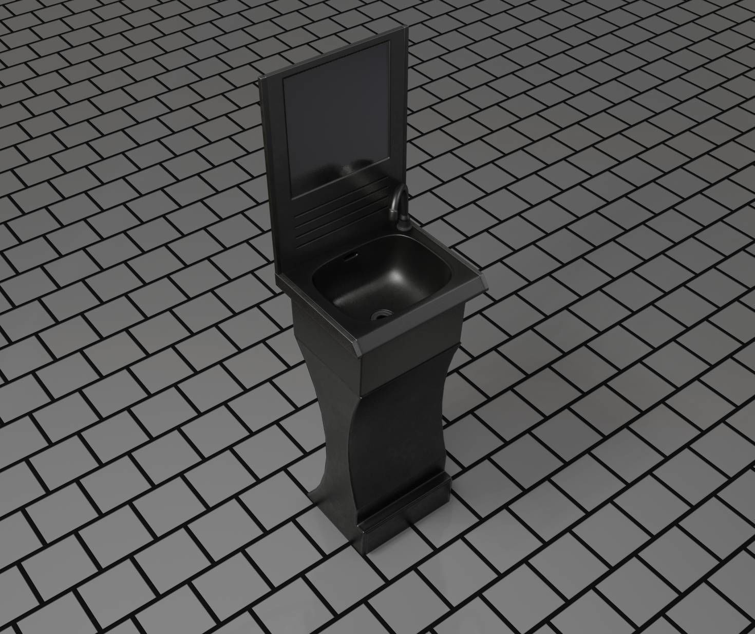 Futuristic Public Metal Sink - 24 - with Mirror Low-poly 3D model_34