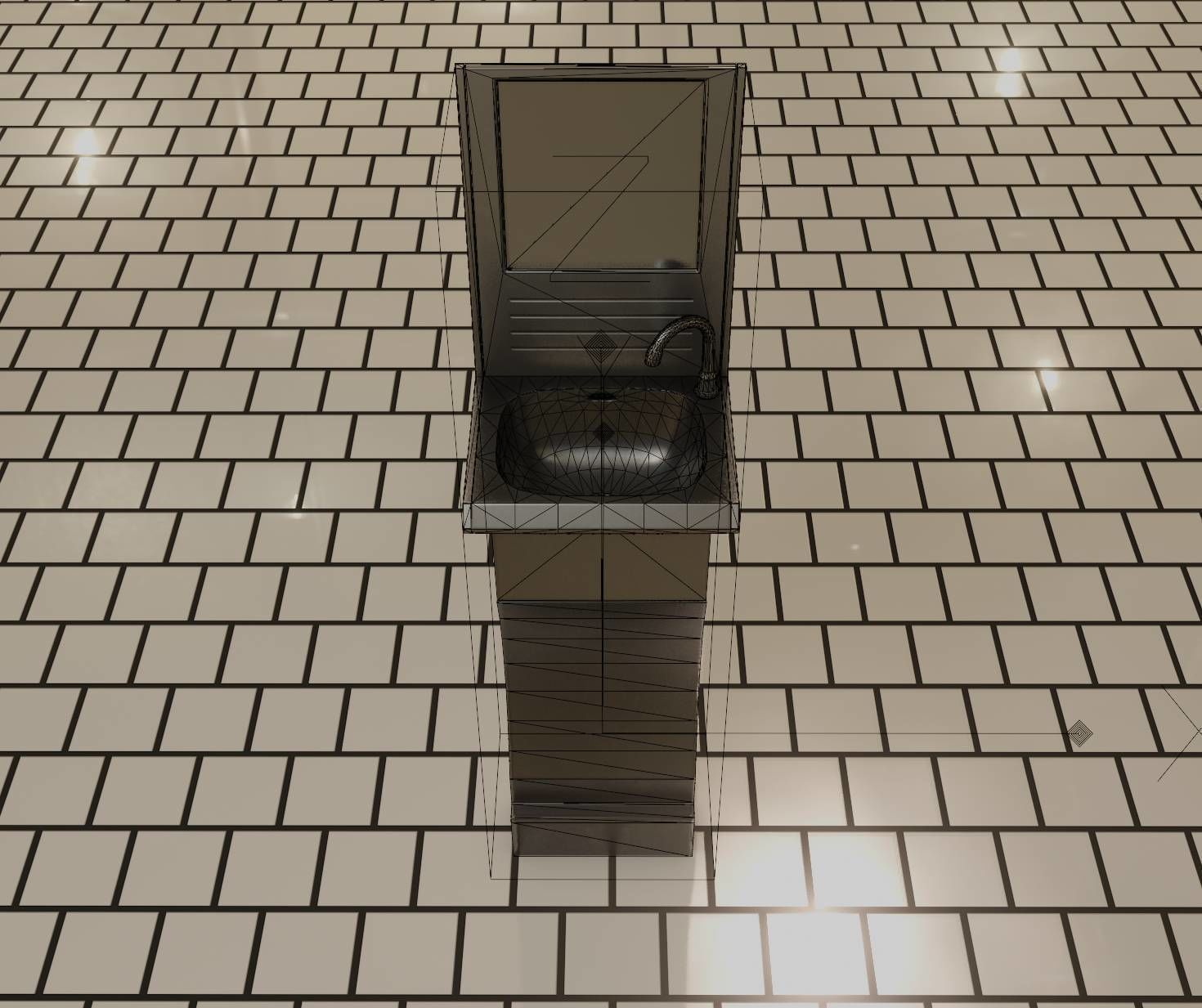 Futuristic Public Metal Sink - 24 - with Mirror Low-poly 3D model_63