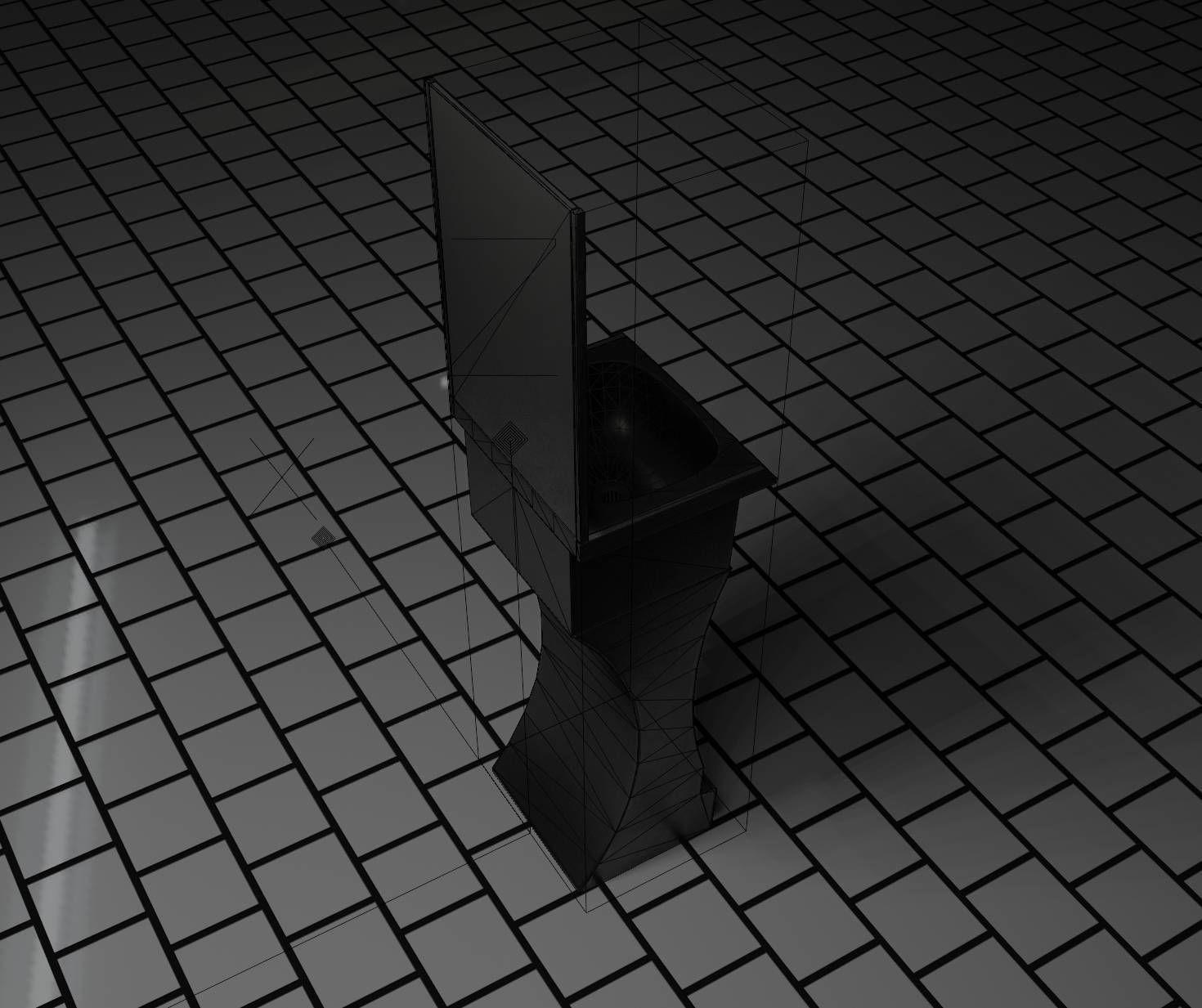 Futuristic Public Metal Sink - 24 - with Mirror Low-poly 3D model_97