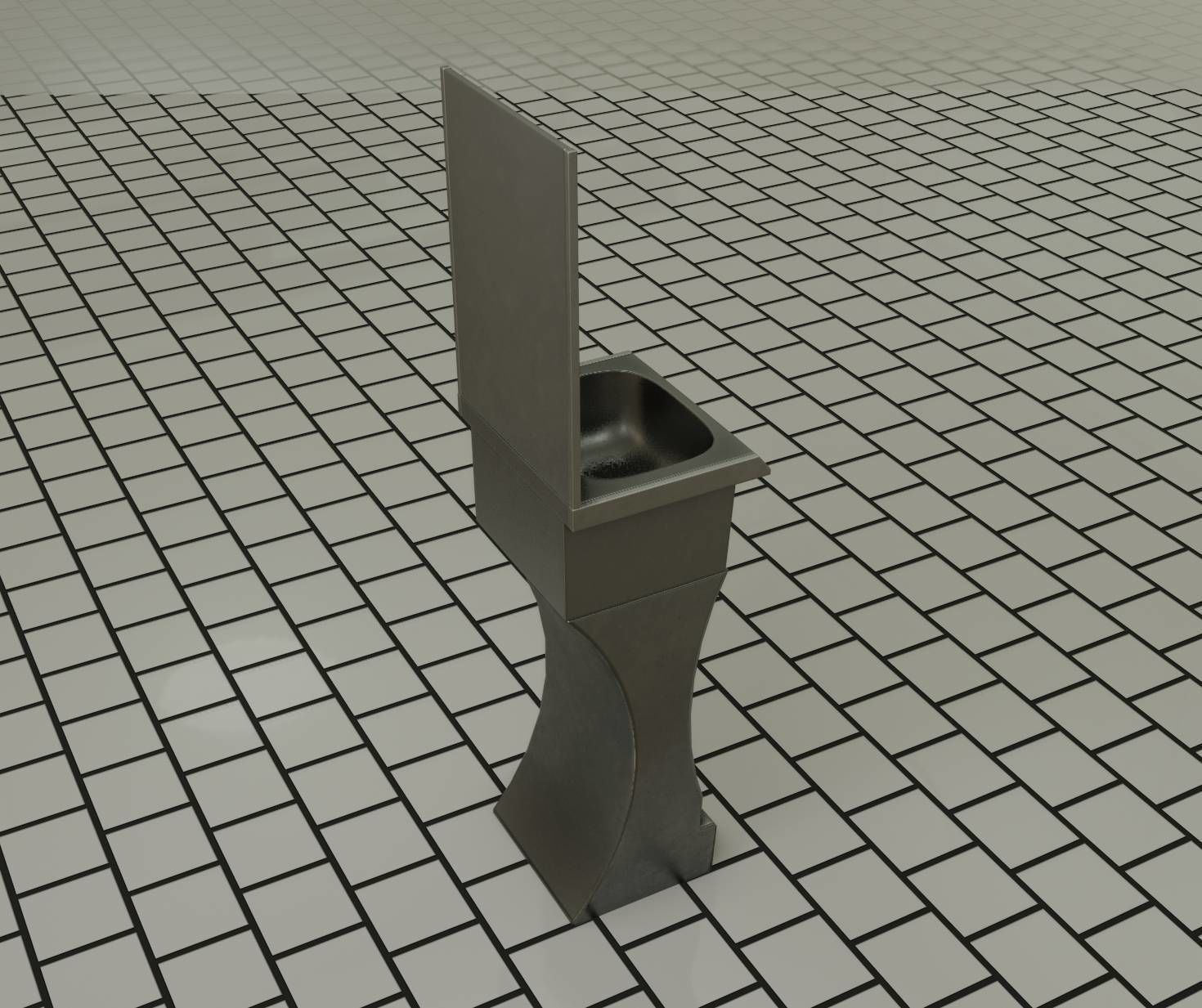 Futuristic Public Metal Sink - 24 - with Mirror Low-poly 3D model_61