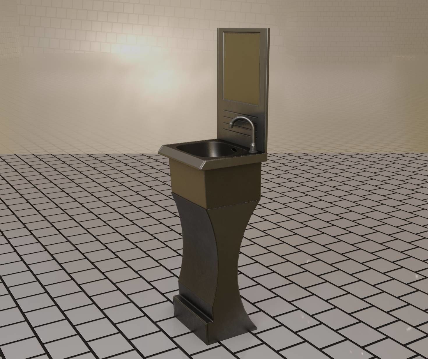 Futuristic Public Metal Sink - 24 - with Mirror Low-poly 3D model_39