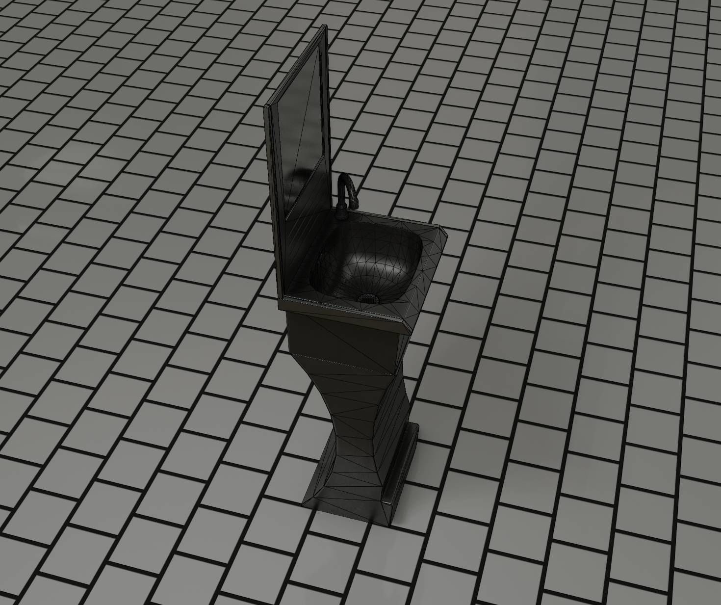 Futuristic Public Metal Sink - 24 - with Mirror Low-poly 3D model_35