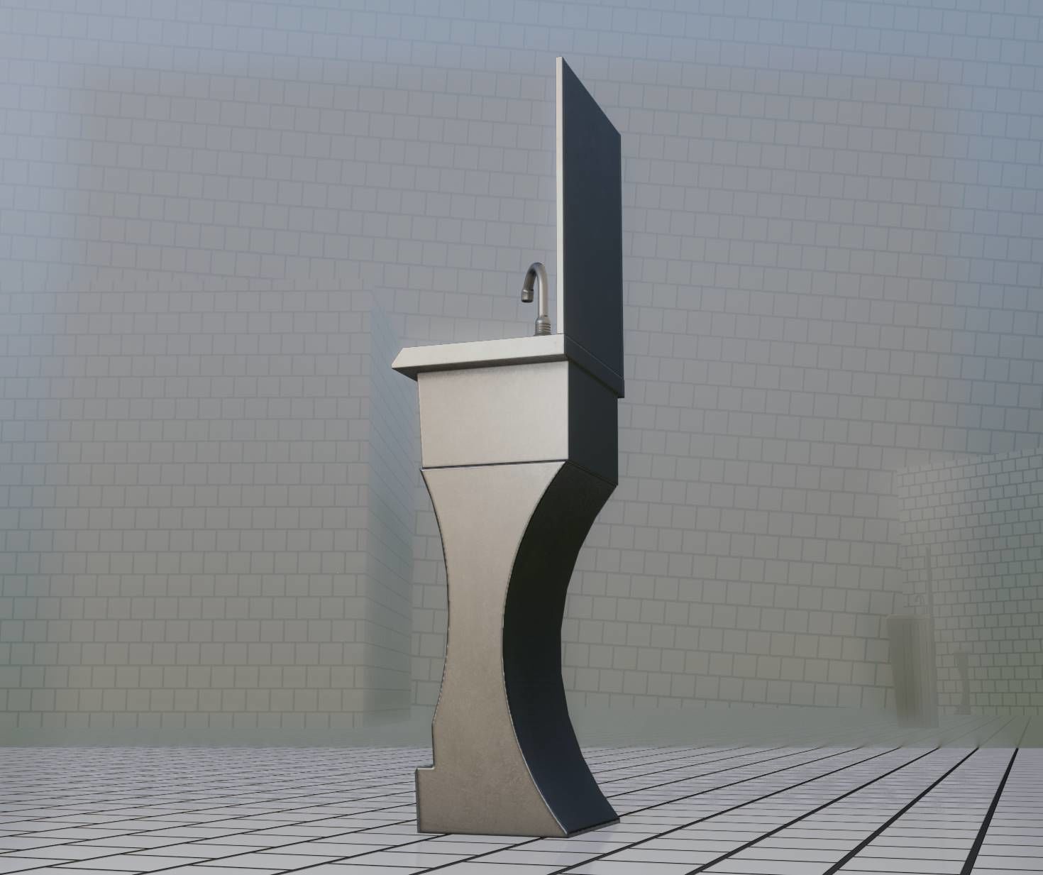 Futuristic Public Metal Sink - 24 - with Mirror Low-poly 3D model_77