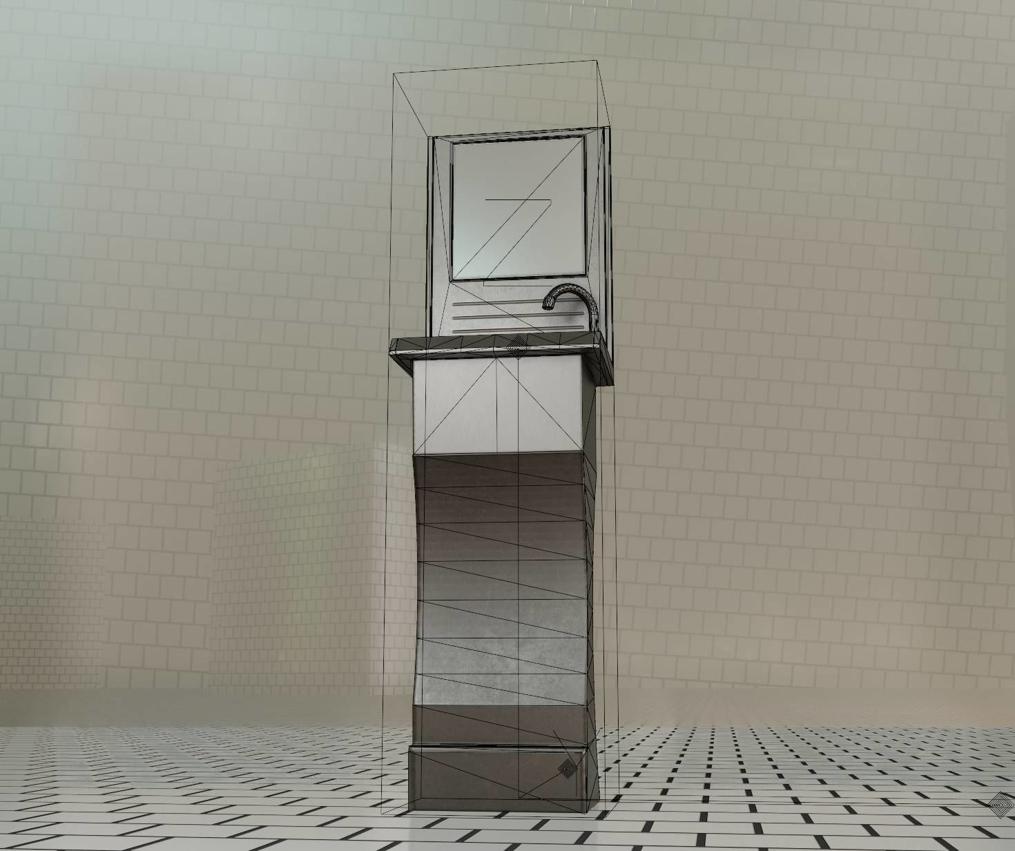 Futuristic Public Metal Sink - 24 - with Mirror Low-poly 3D model_79