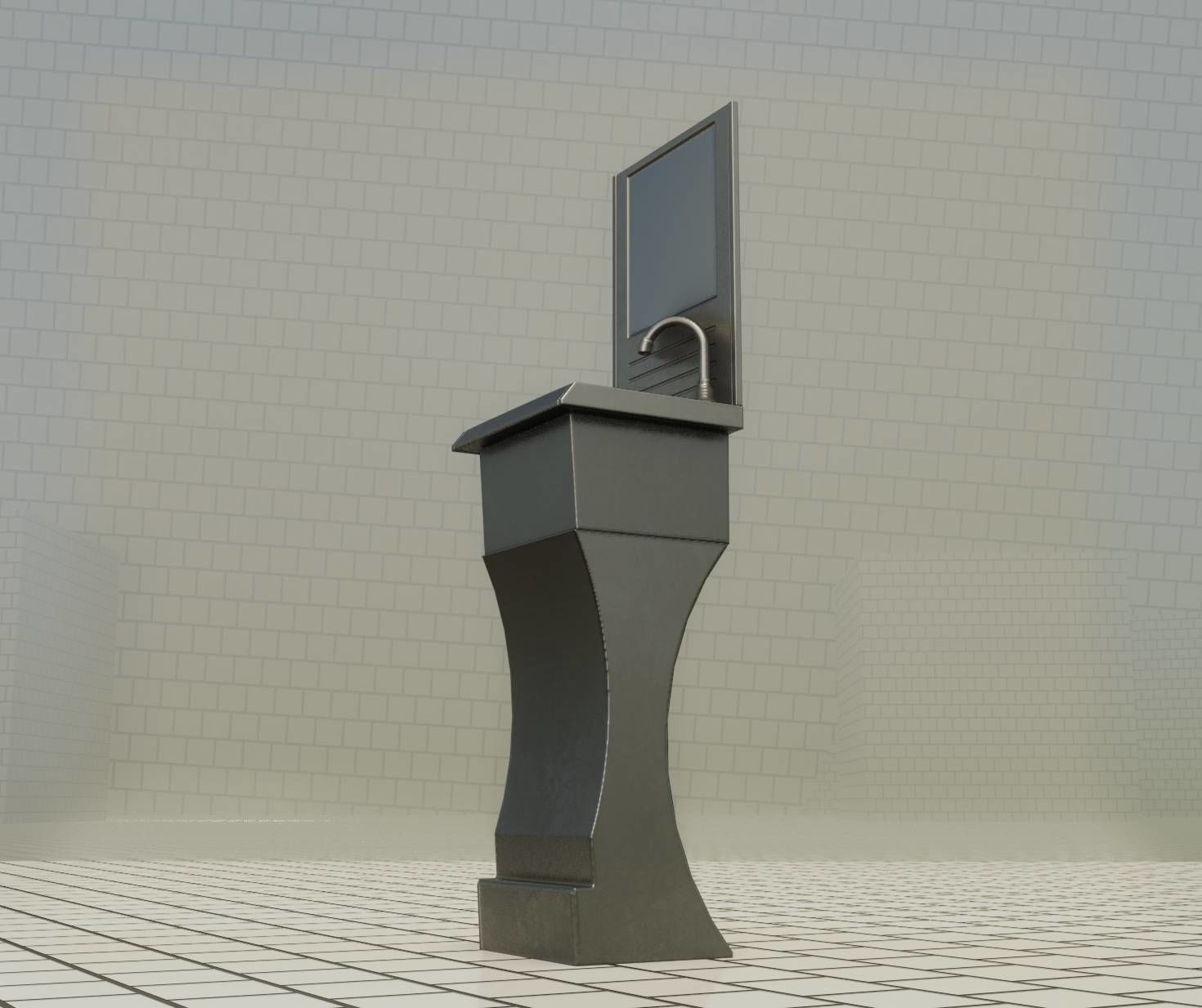 Futuristic Public Metal Sink - 24 - with Mirror Low-poly 3D model_78