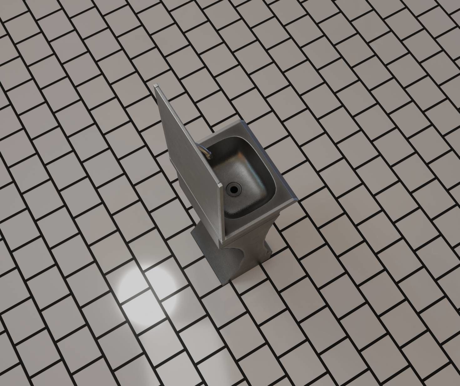 Futuristic Public Metal Sink - 24 - with Mirror Low-poly 3D model_83