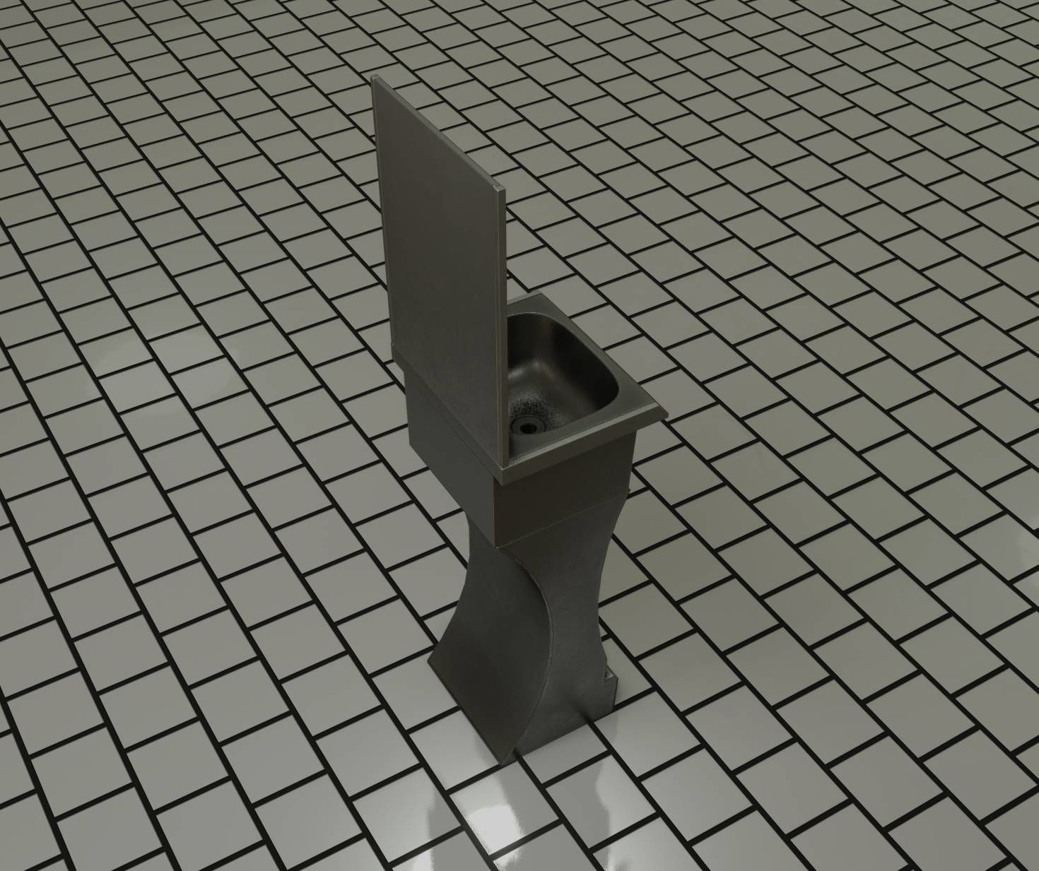 Futuristic Public Metal Sink - 24 - with Mirror Low-poly 3D model_36