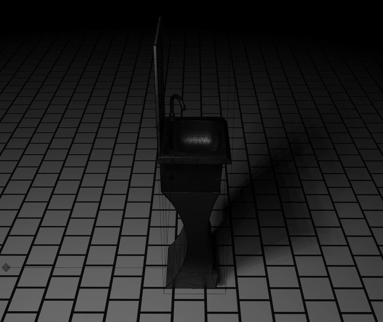 Futuristic Public Metal Sink - 24 - with Mirror Low-poly 3D model_30