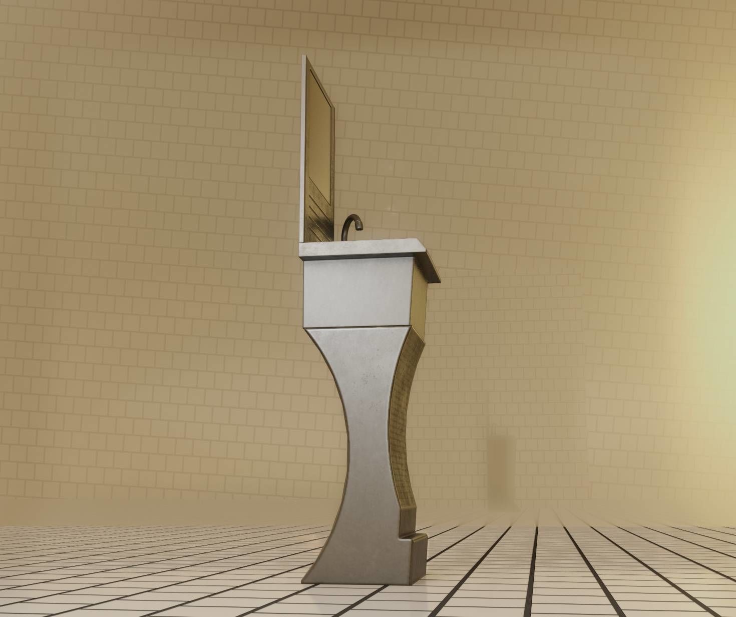 Futuristic Public Metal Sink - 24 - with Mirror Low-poly 3D model_22