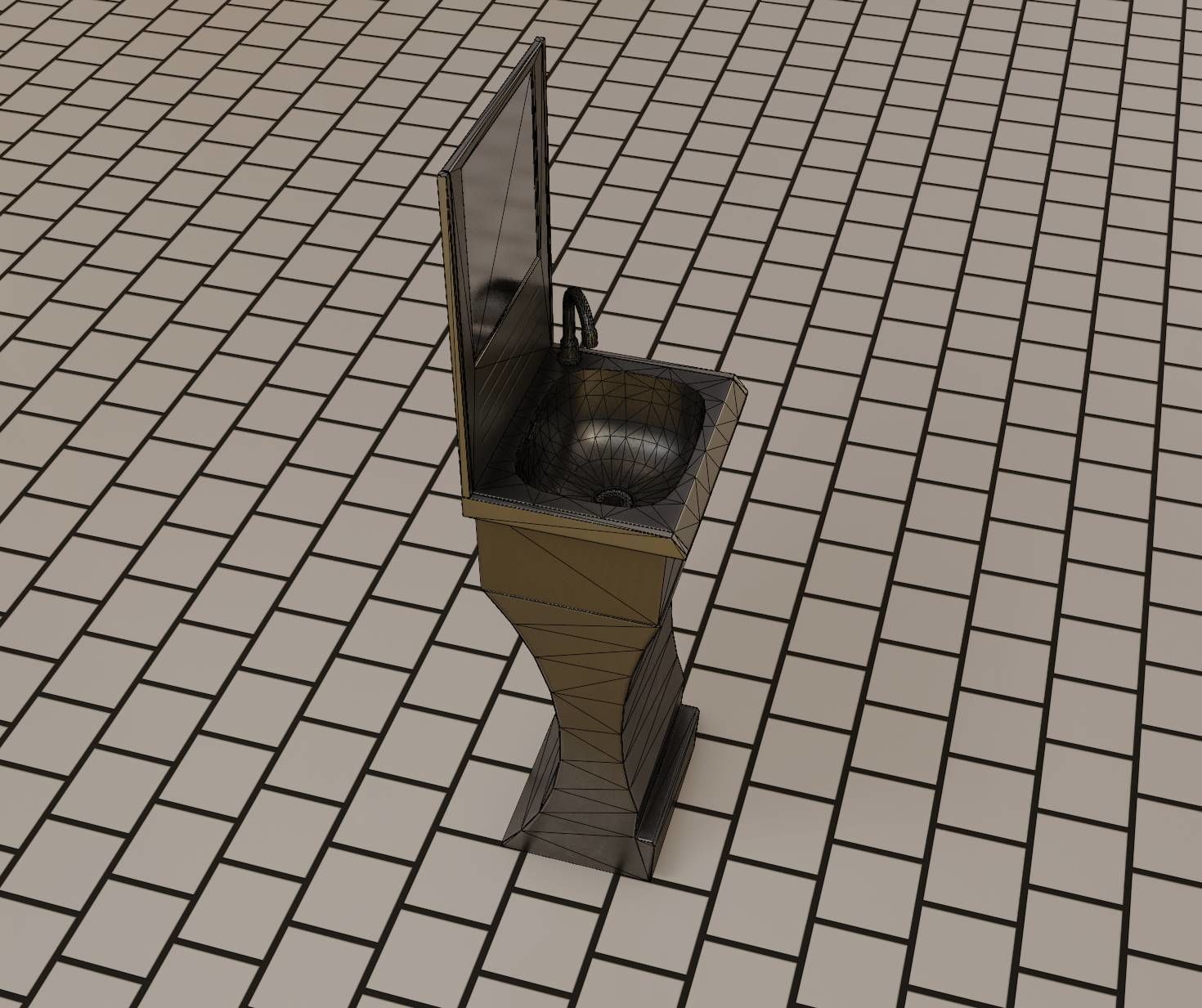 Futuristic Public Metal Sink - 24 - with Mirror Low-poly 3D model_65