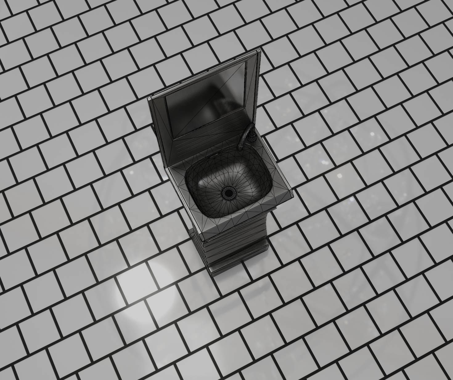 Futuristic Public Metal Sink - 24 - with Mirror Low-poly 3D model_58