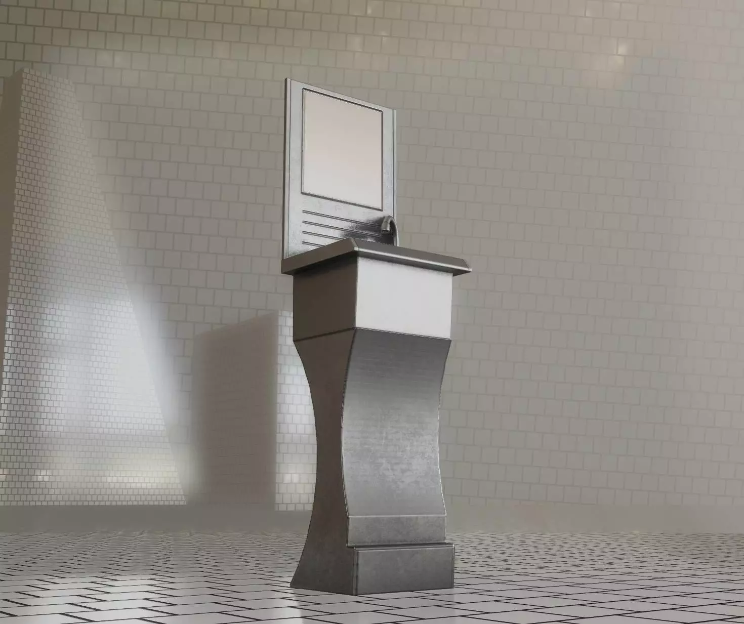 Futuristic Public Metal Sink - 24 - with Mirror Low-poly 3D model_0