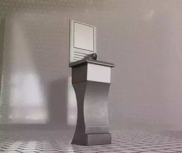 Futuristic Public Metal Sink - 24 - with Mirror Low-poly 3D model