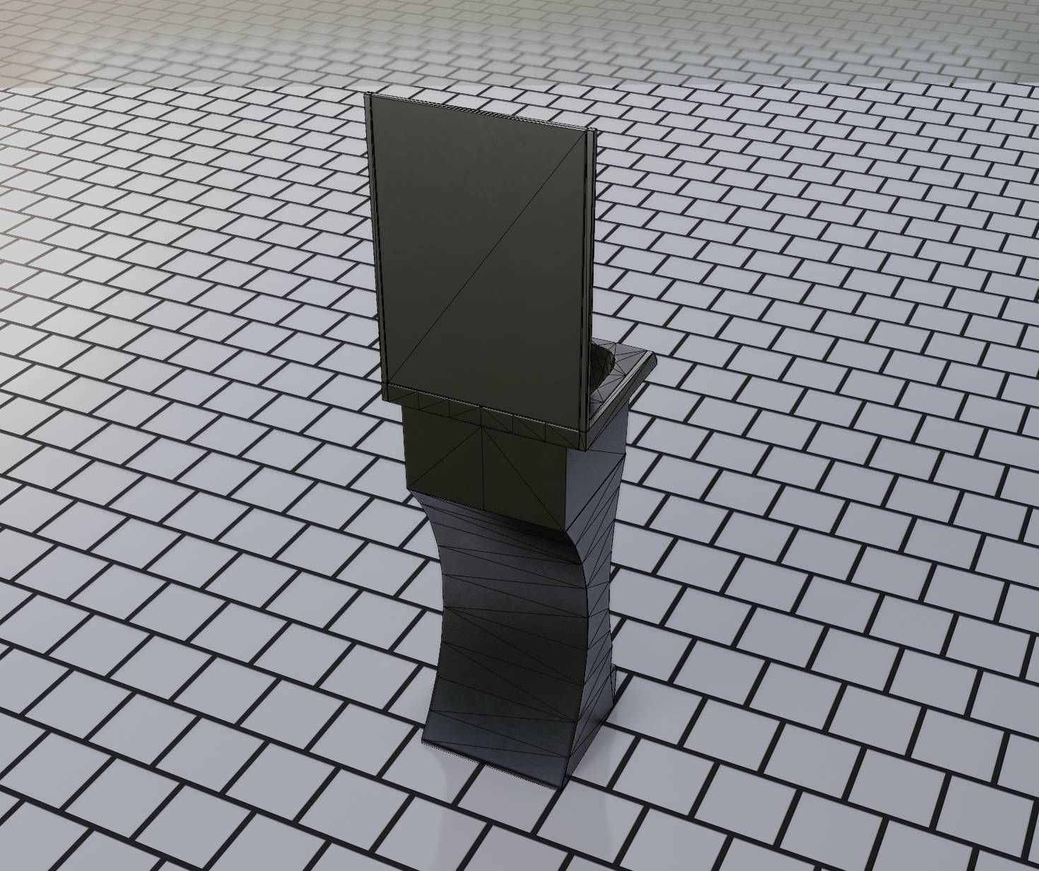 Futuristic Public Metal Sink - 24 - with Mirror Low-poly 3D model_6