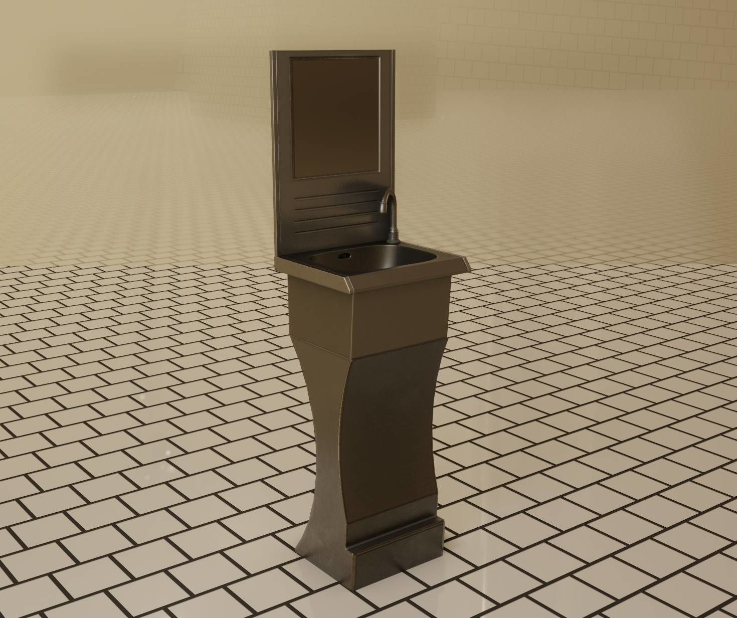Futuristic Public Metal Sink - 24 - with Mirror Low-poly 3D model_14