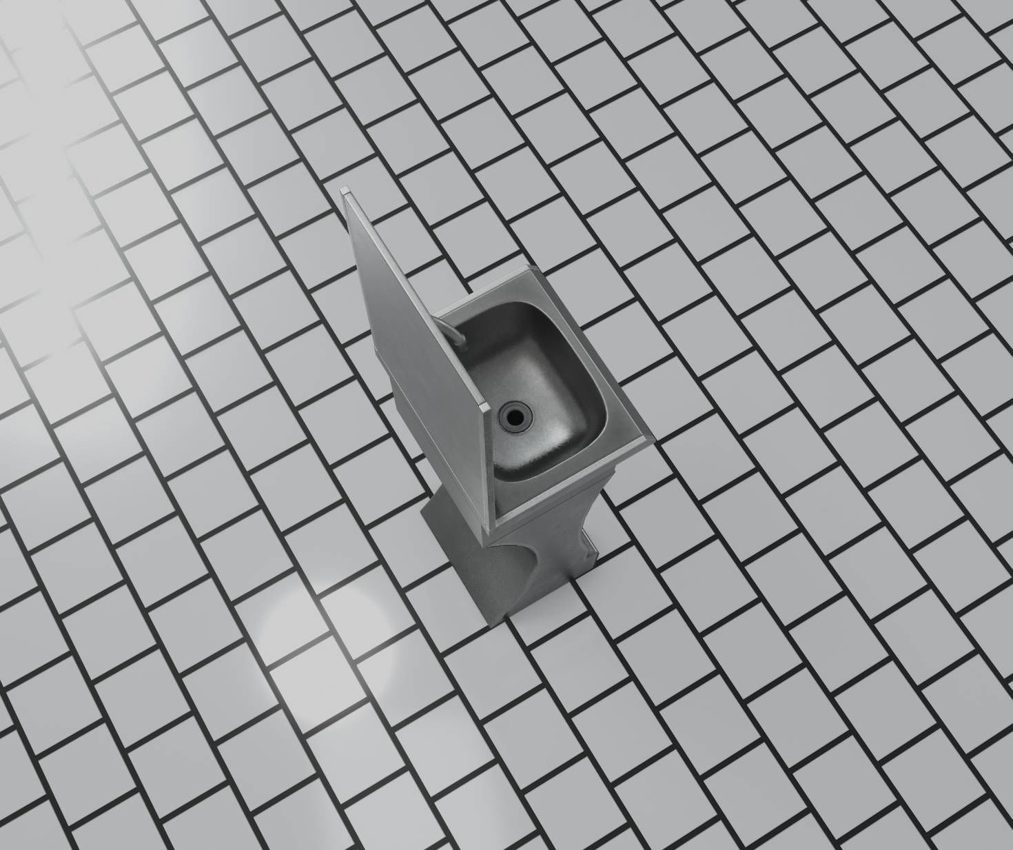 Futuristic Public Metal Sink - 24 - with Mirror Low-poly 3D model_52
