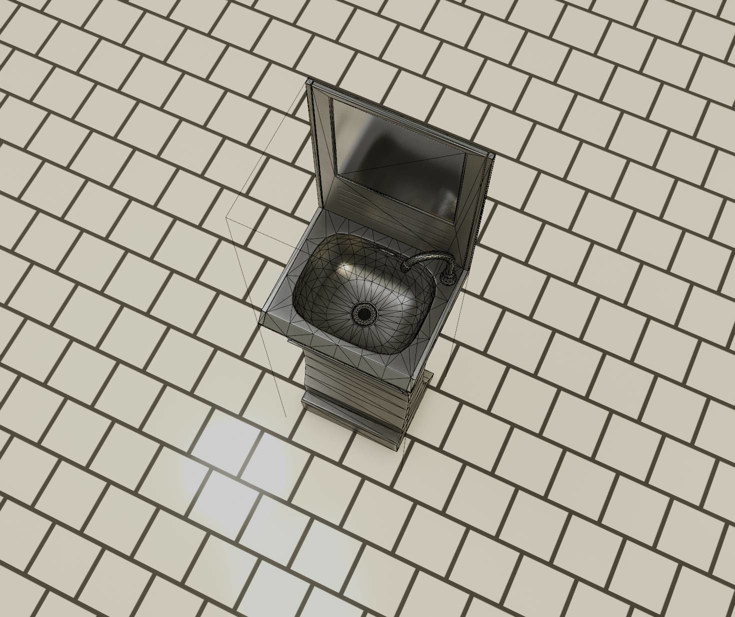 Futuristic Public Metal Sink - 24 - with Mirror Low-poly 3D model_88