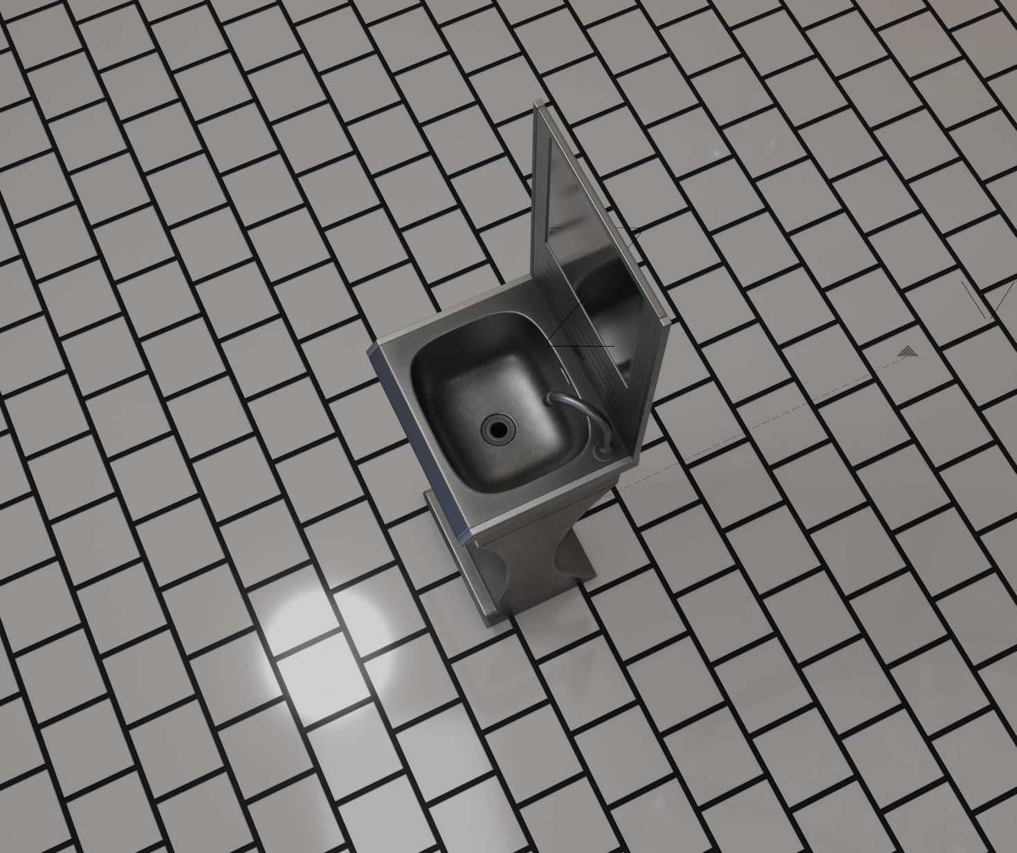 Futuristic Public Metal Sink - 24 - with Mirror Low-poly 3D model_56