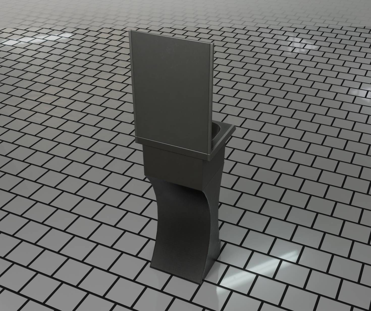 Futuristic Public Metal Sink - 24 - with Mirror Low-poly 3D model_93