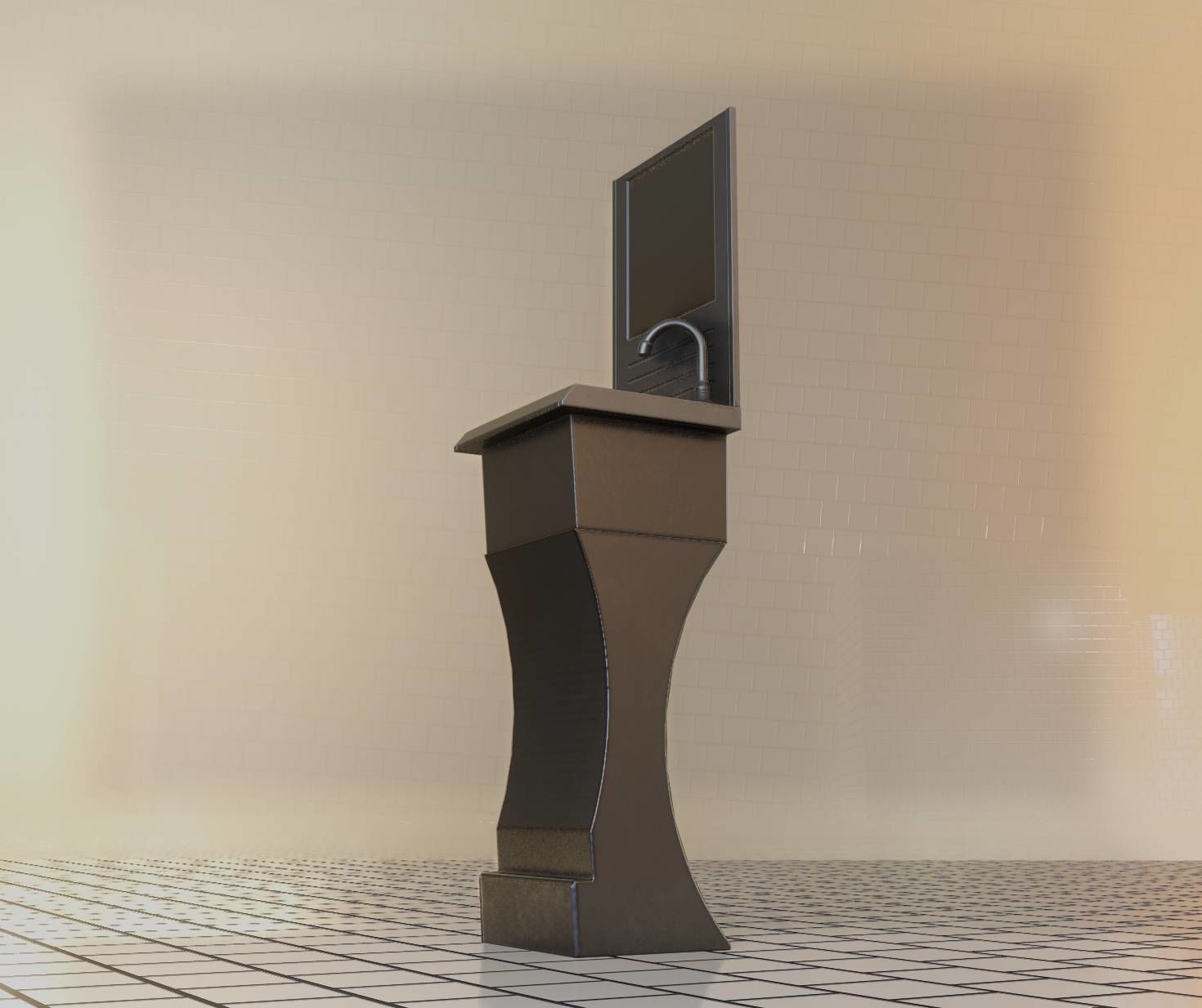 Futuristic Public Metal Sink - 24 - with Mirror Low-poly 3D model_20