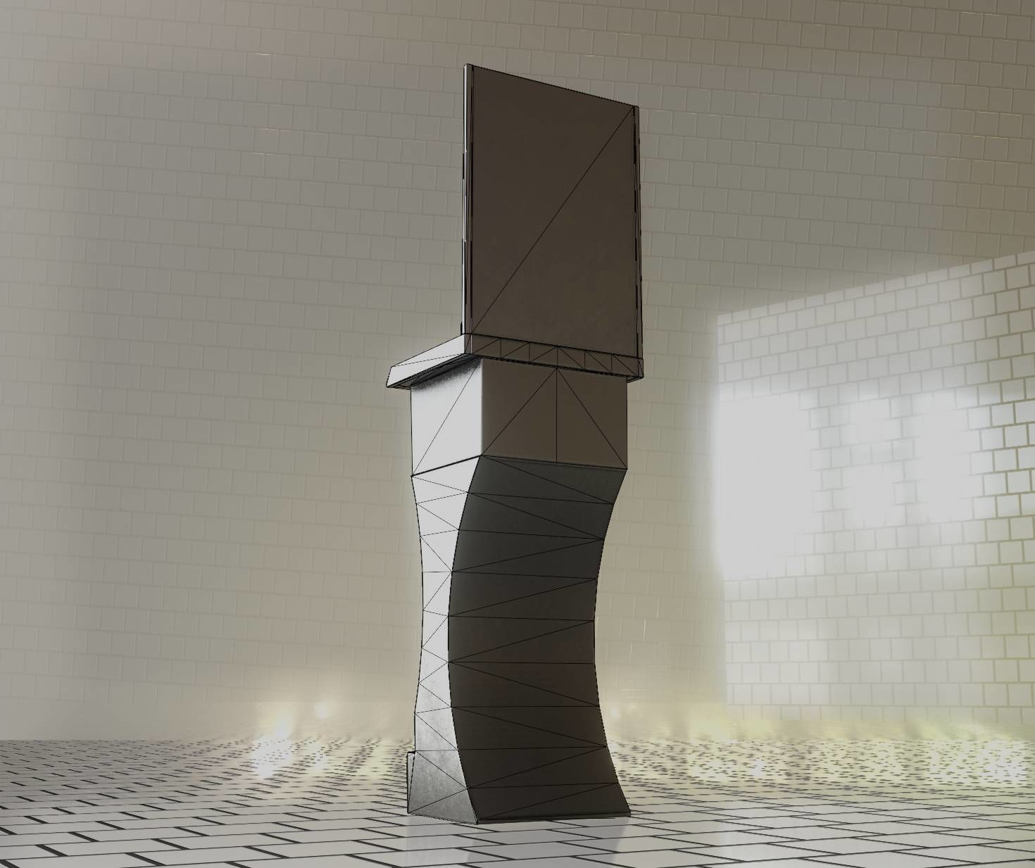 Futuristic Public Metal Sink - 24 - with Mirror Low-poly 3D model_19