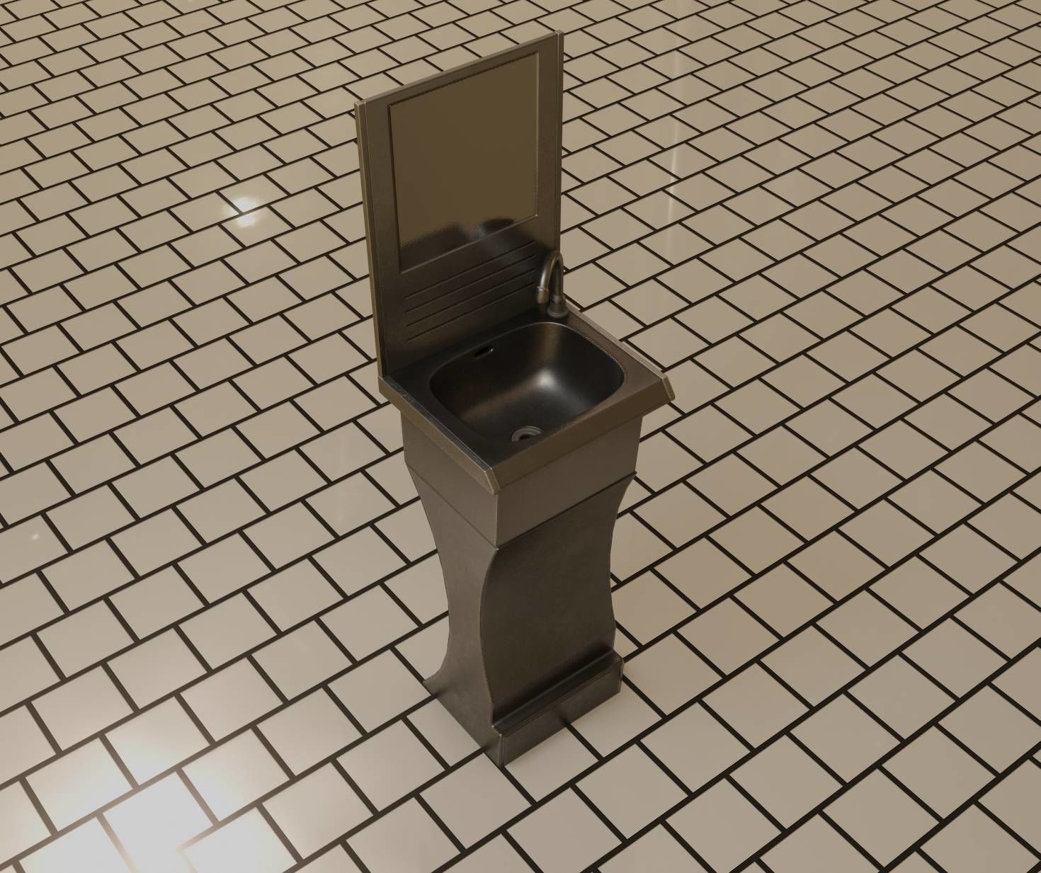 Futuristic Public Metal Sink - 24 - with Mirror Low-poly 3D model_64