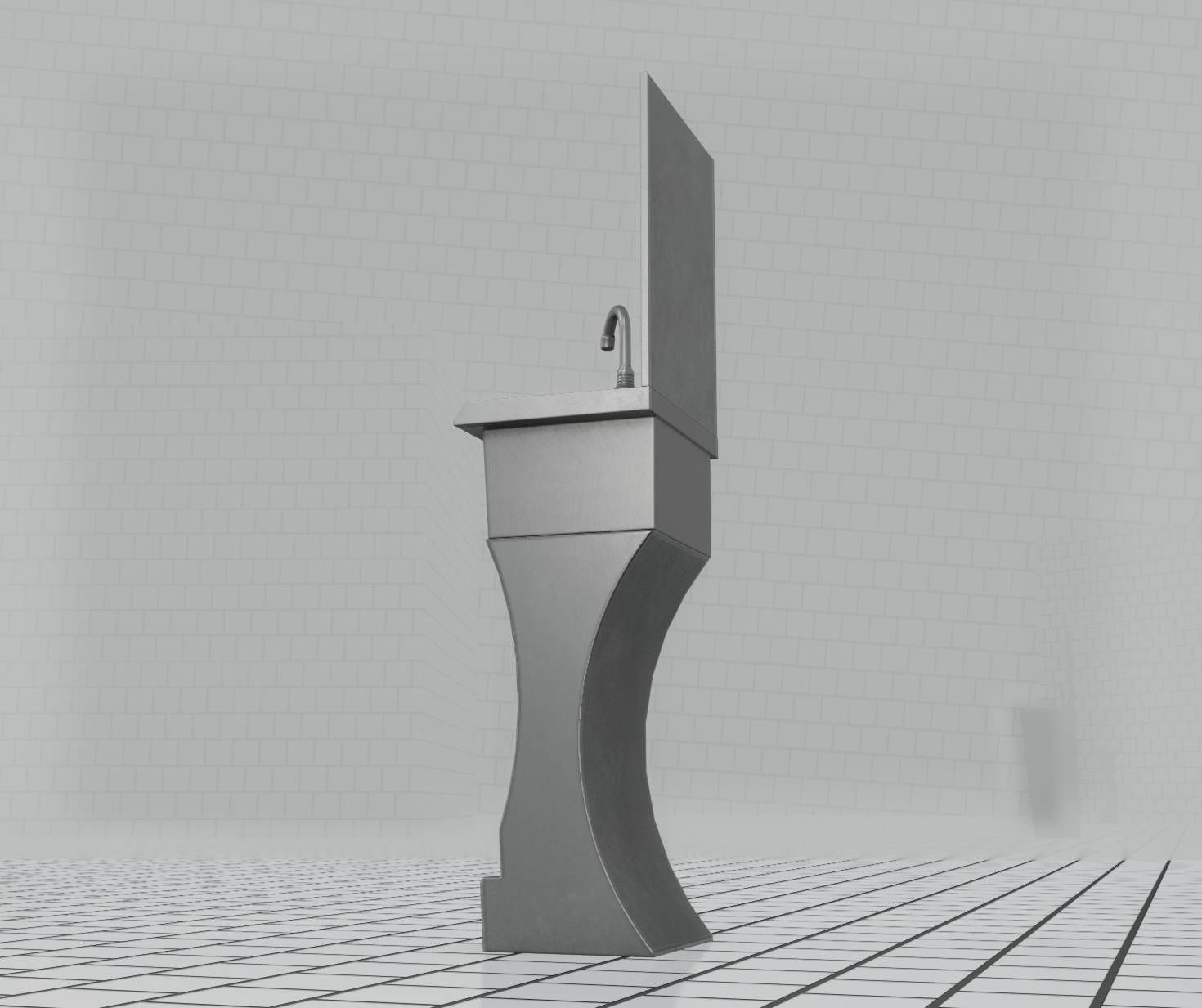 Futuristic Public Metal Sink - 24 - with Mirror Low-poly 3D model_3