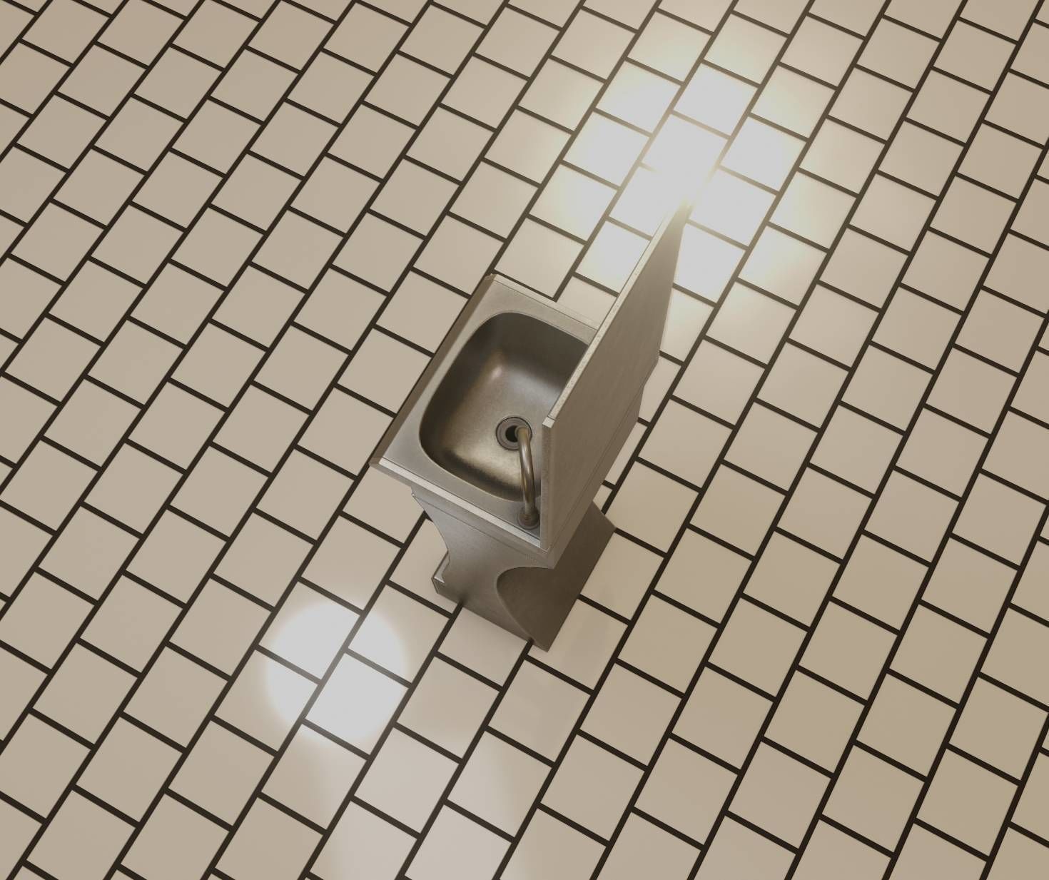 Futuristic Public Metal Sink - 24 - with Mirror Low-poly 3D model_86