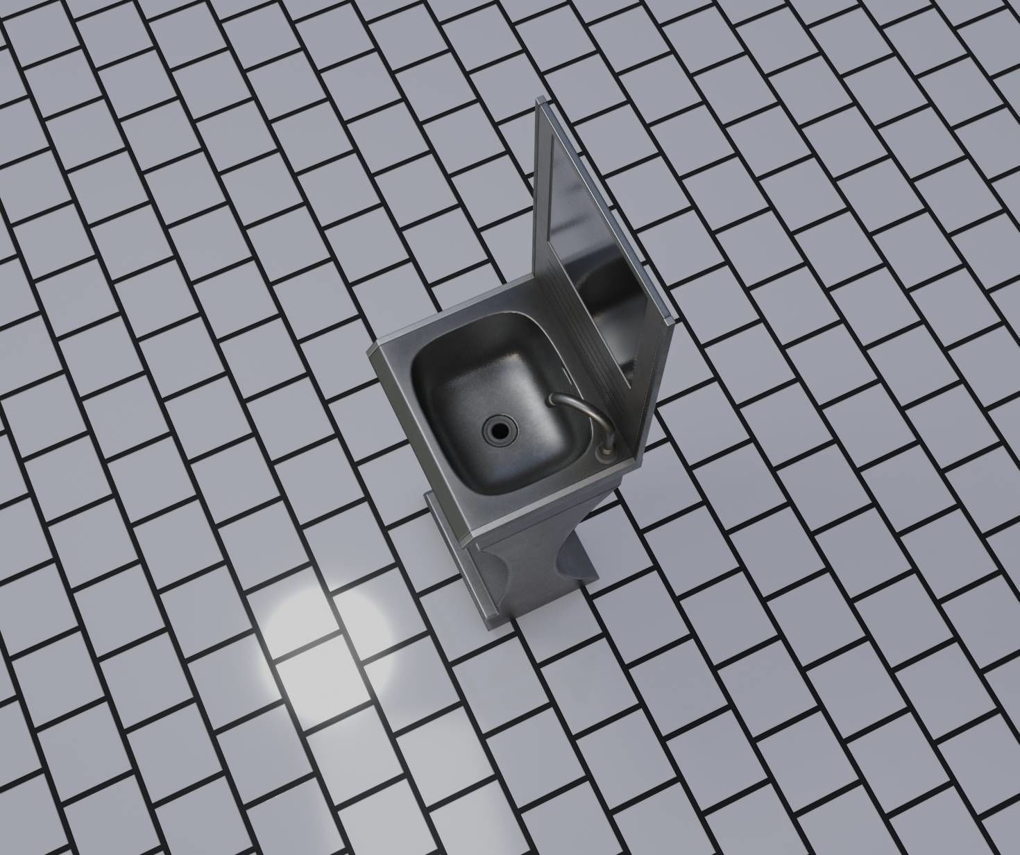 Futuristic Public Metal Sink - 24 - with Mirror Low-poly 3D model_87