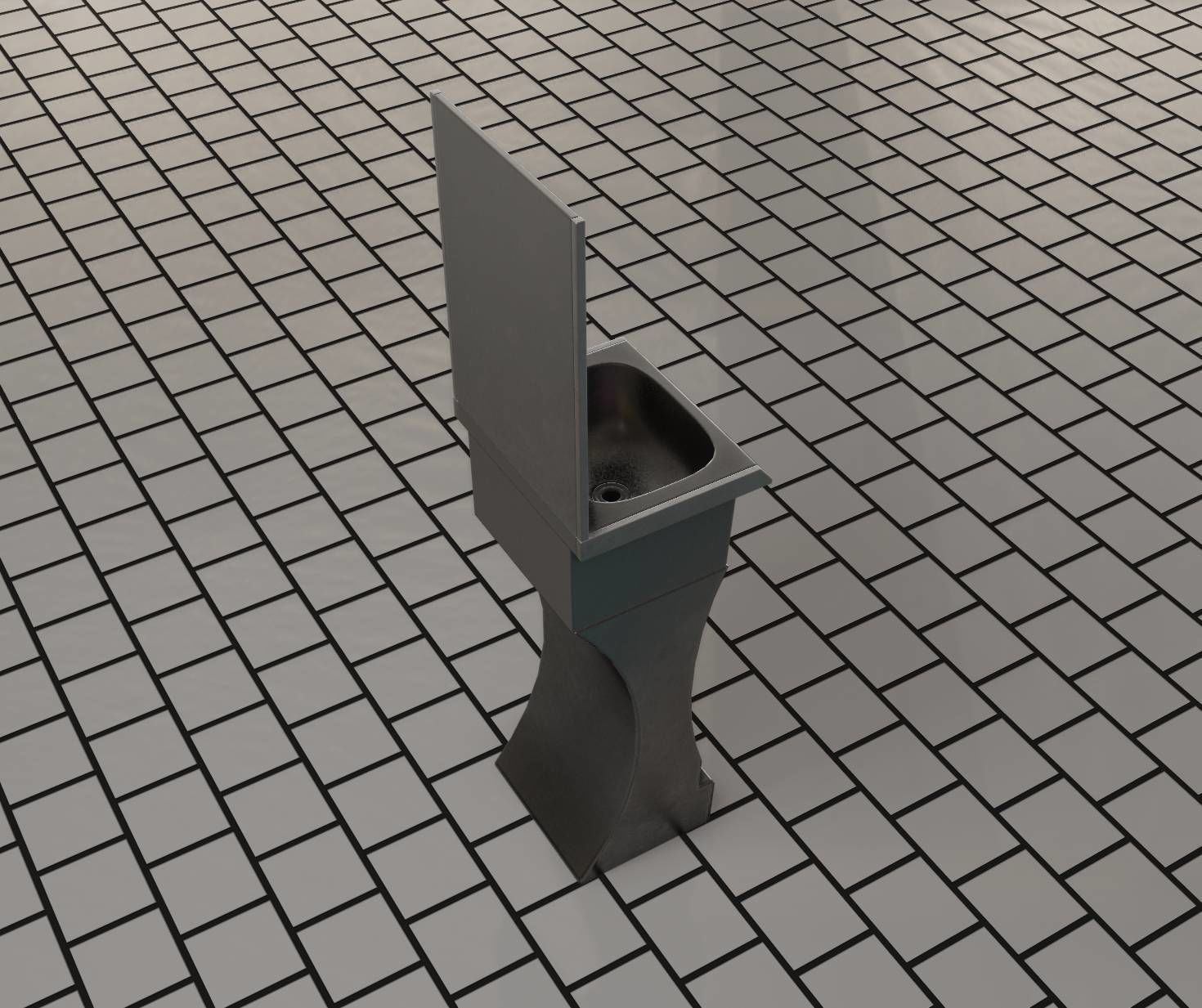 Futuristic Public Metal Sink - 24 - with Mirror Low-poly 3D model_10