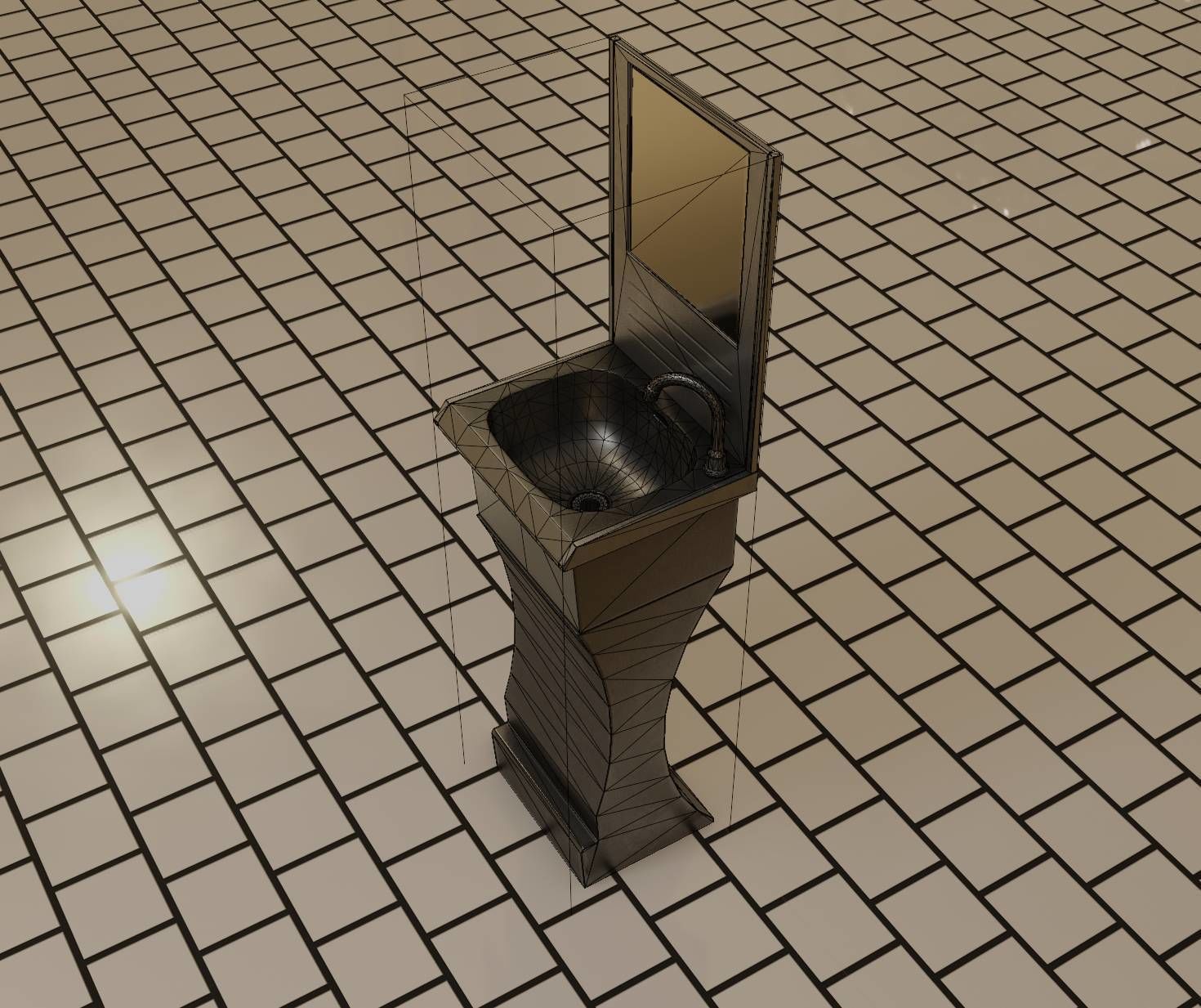 Futuristic Public Metal Sink - 24 - with Mirror Low-poly 3D model_38