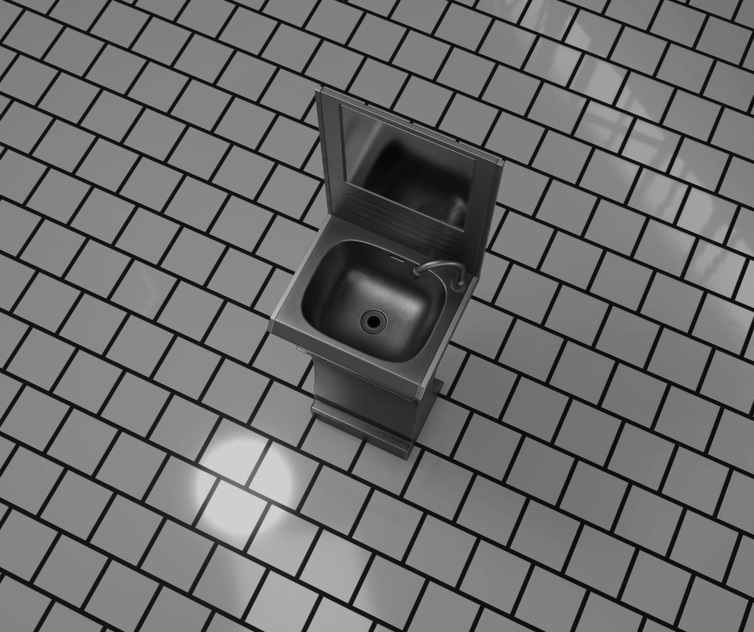 Futuristic Public Metal Sink - 24 - with Mirror Low-poly 3D model_1