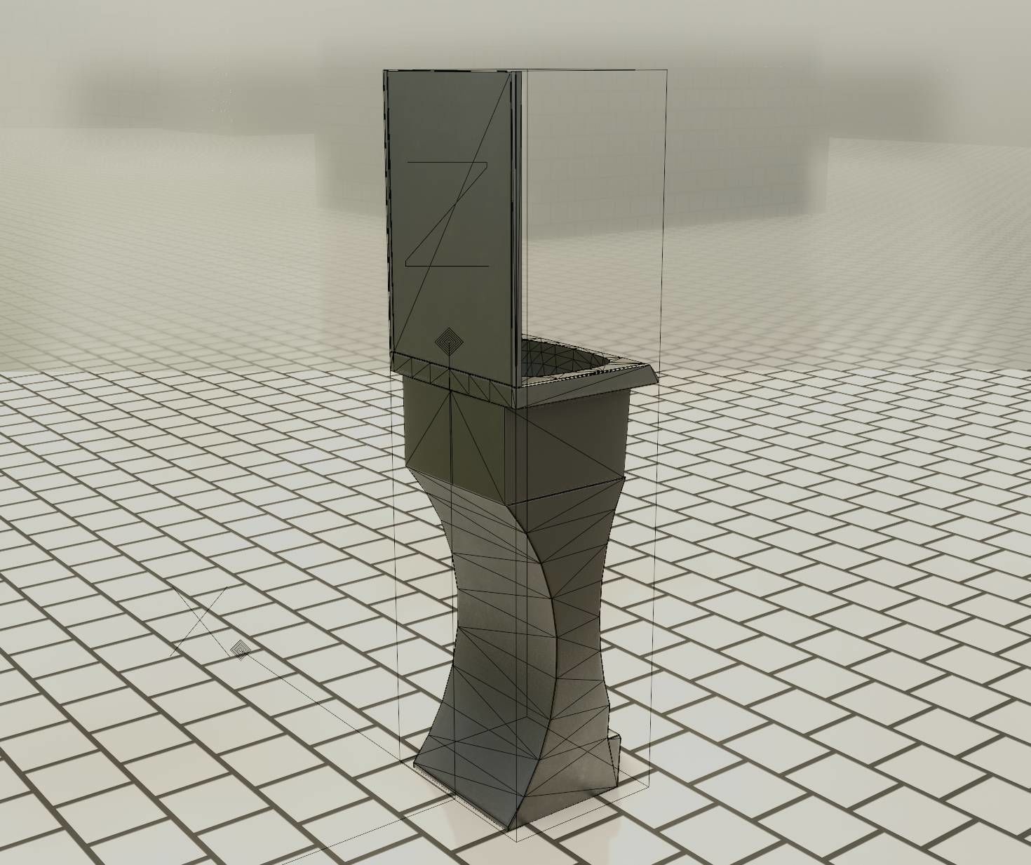 Futuristic Public Metal Sink - 24 - with Mirror Low-poly 3D model_16