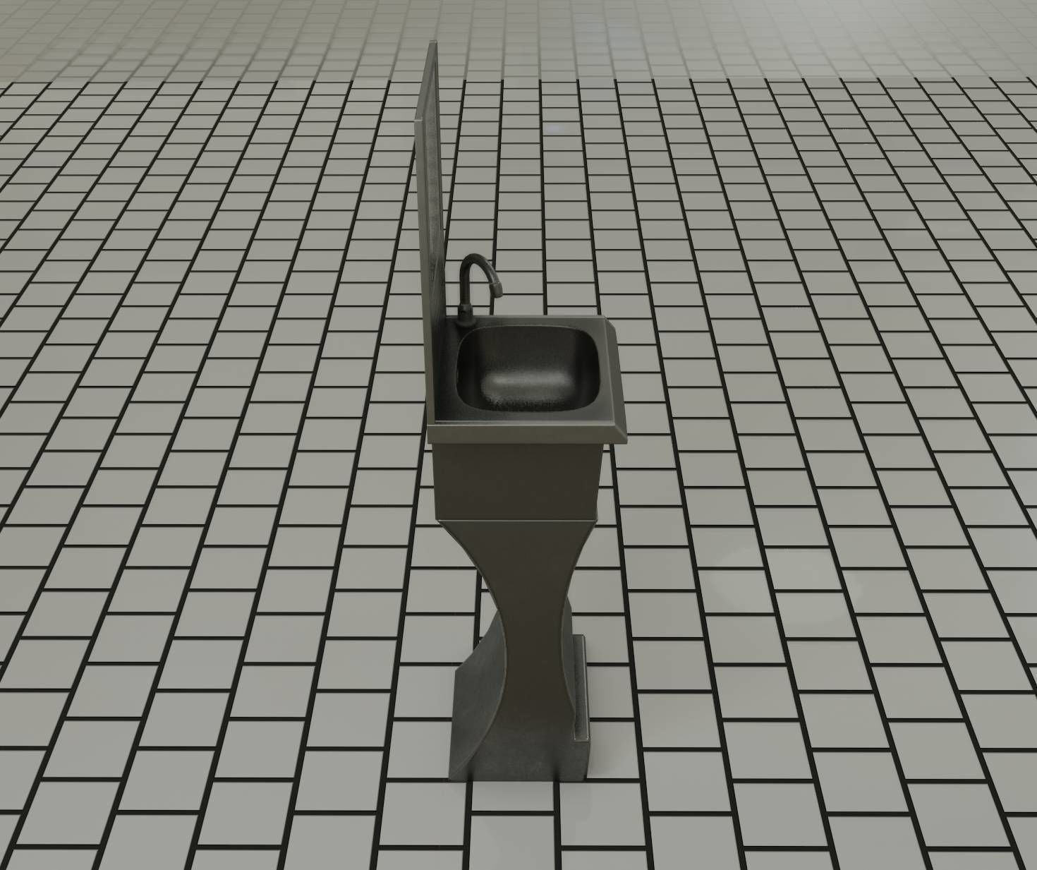 Futuristic Public Metal Sink - 24 - with Mirror Low-poly 3D model_60