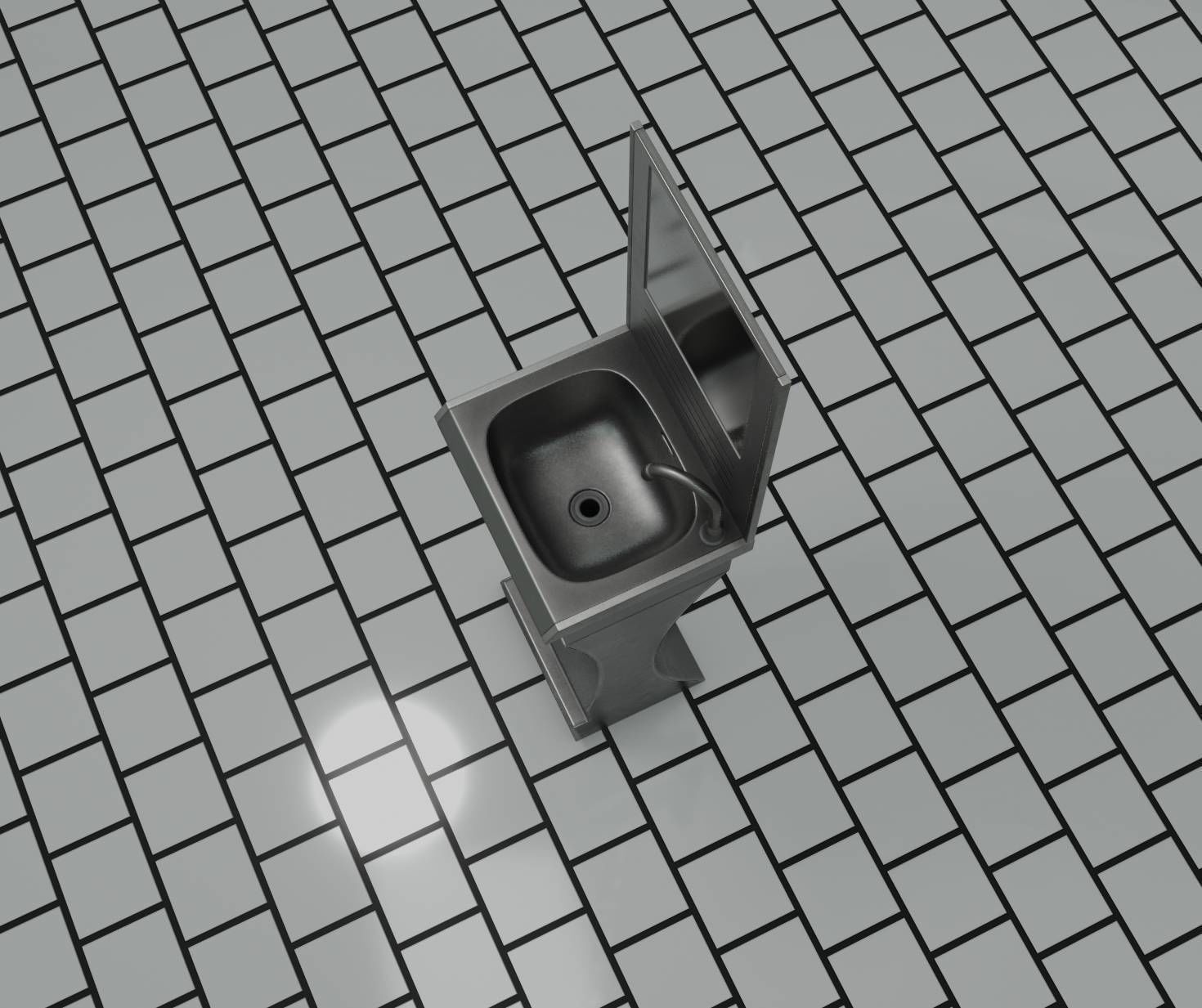 Futuristic Public Metal Sink - 24 - with Mirror Low-poly 3D model_27